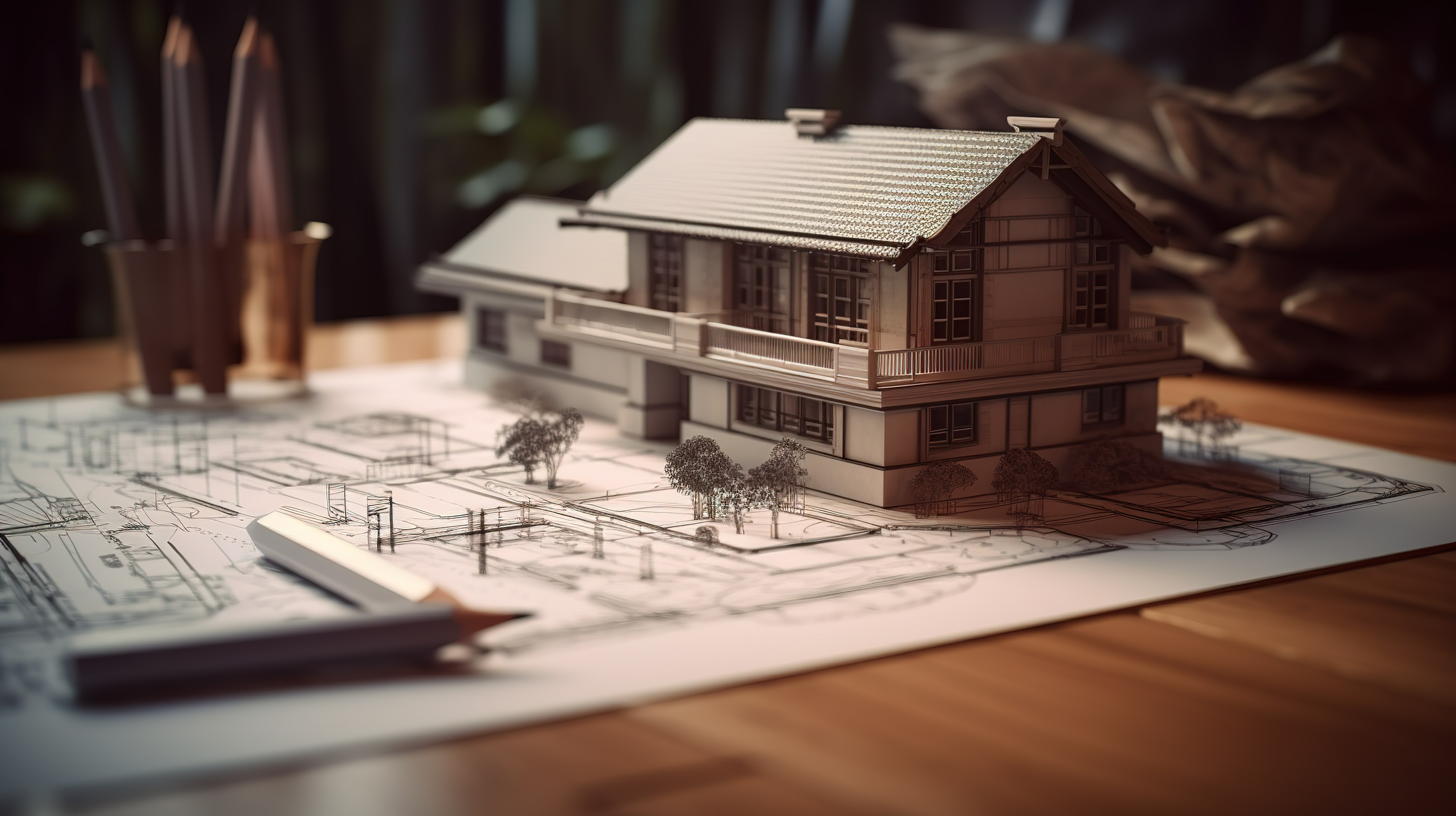手绘风格的房屋项目 3D 渲染图片