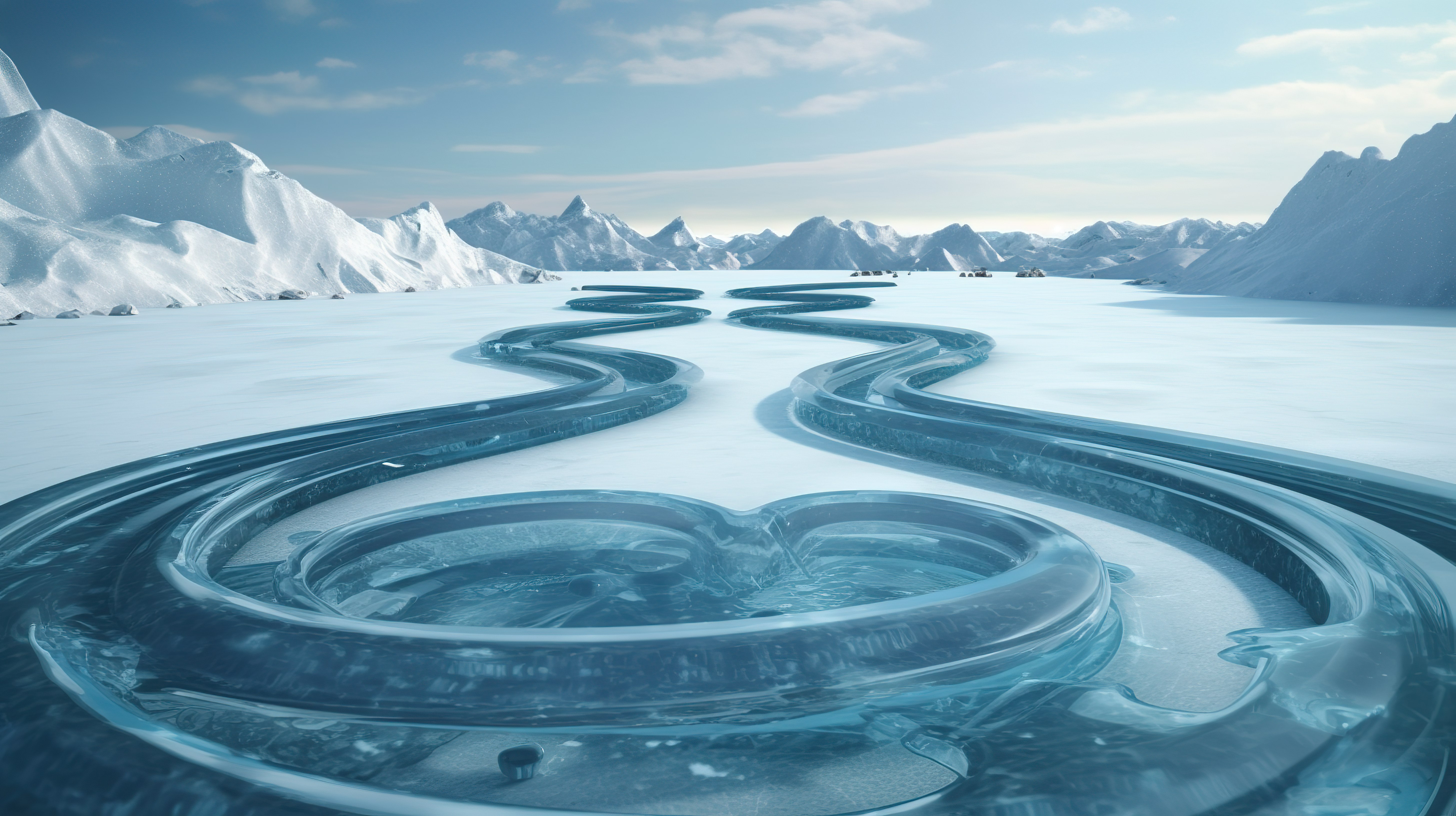 一个令人着迷的 3D 插图，用于旅游和度假的旋转冰路广告图片