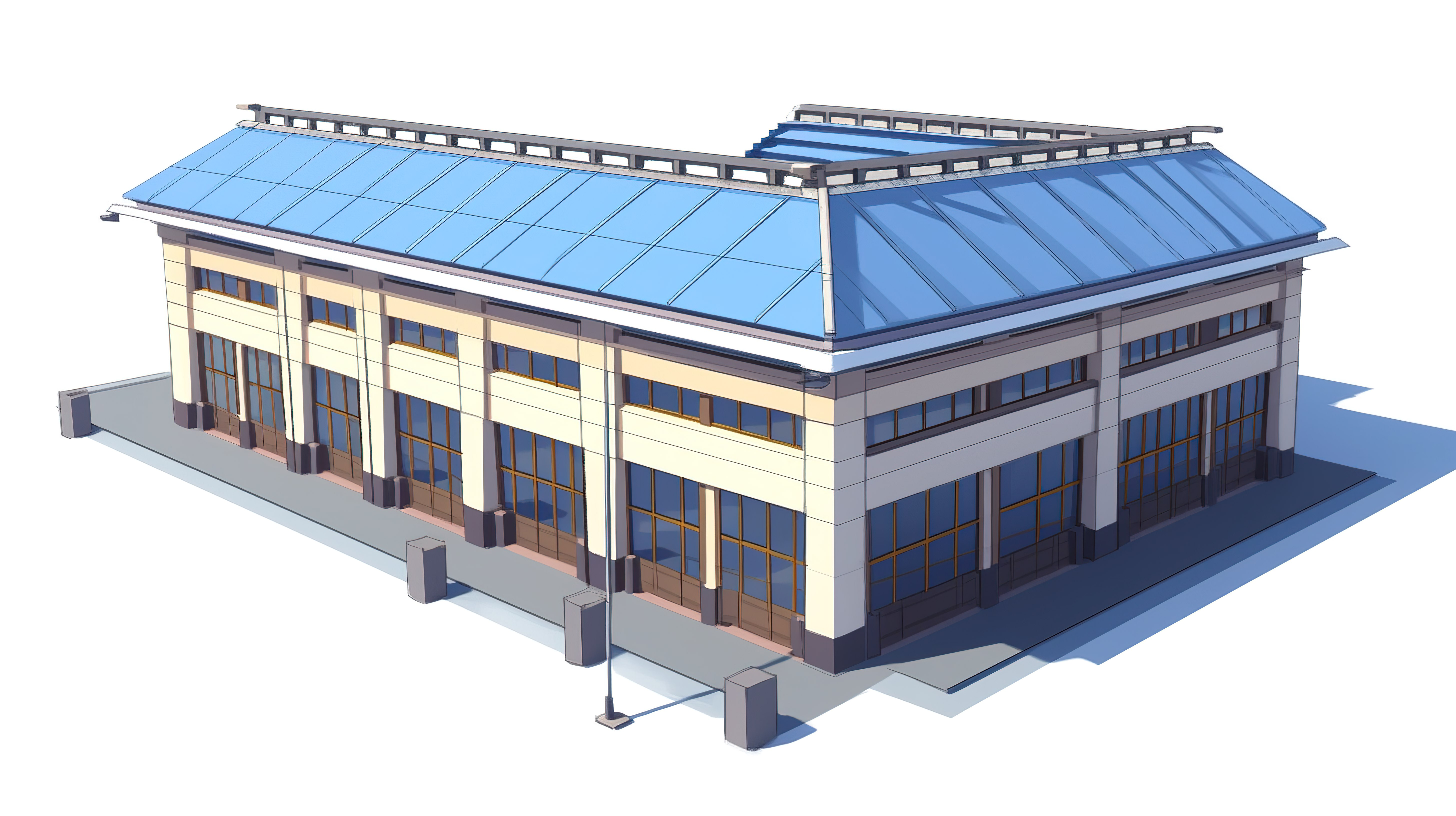 带剪切路径的 3D 渲染中的独立银行建筑结构图片