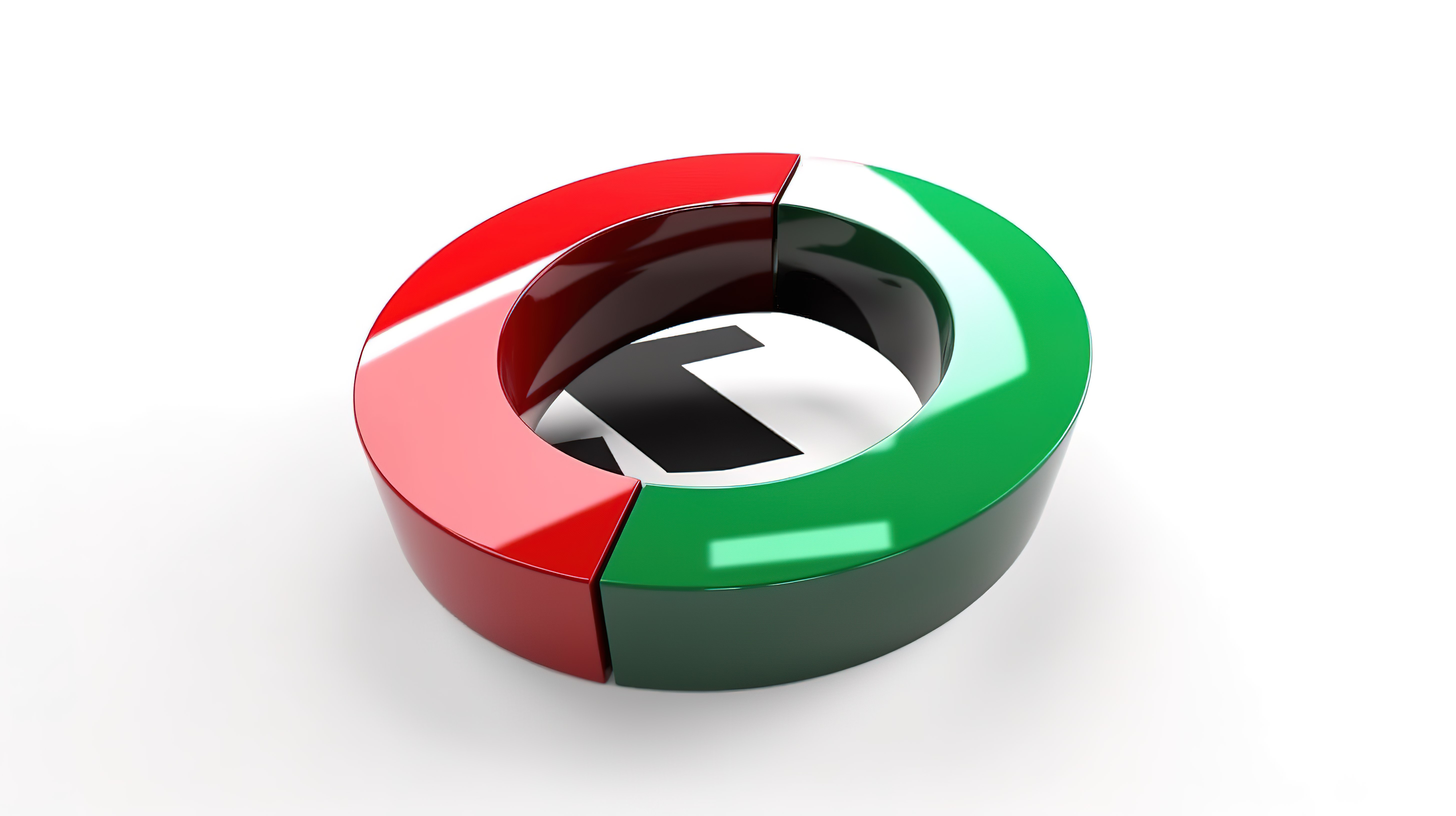 3D 渲染孤立白色背景的插图，360 度旋转中带有红色和绿色圆形箭头图标图片
