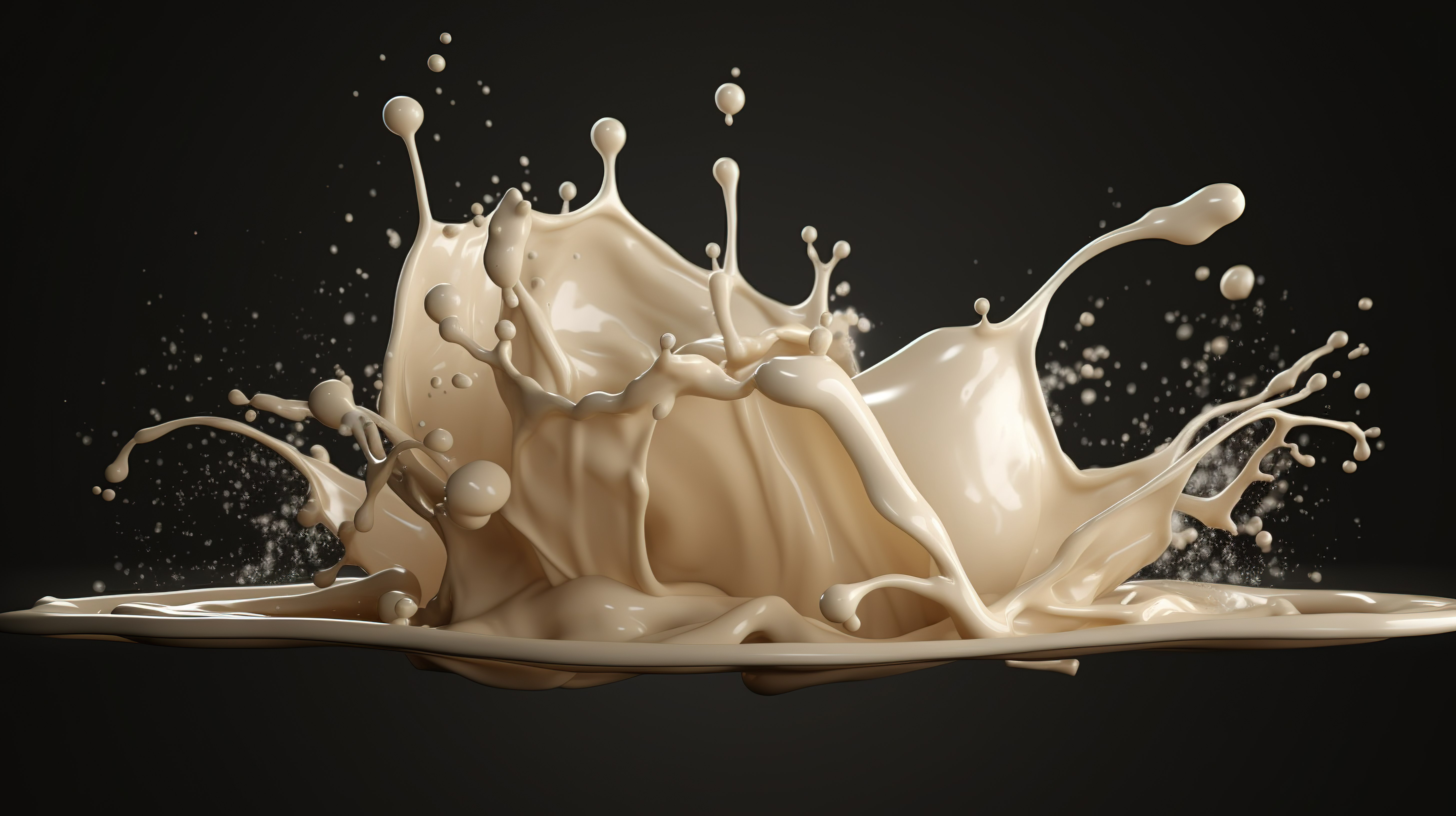 运动中的牛奶飞溅流的 3D 再现图片