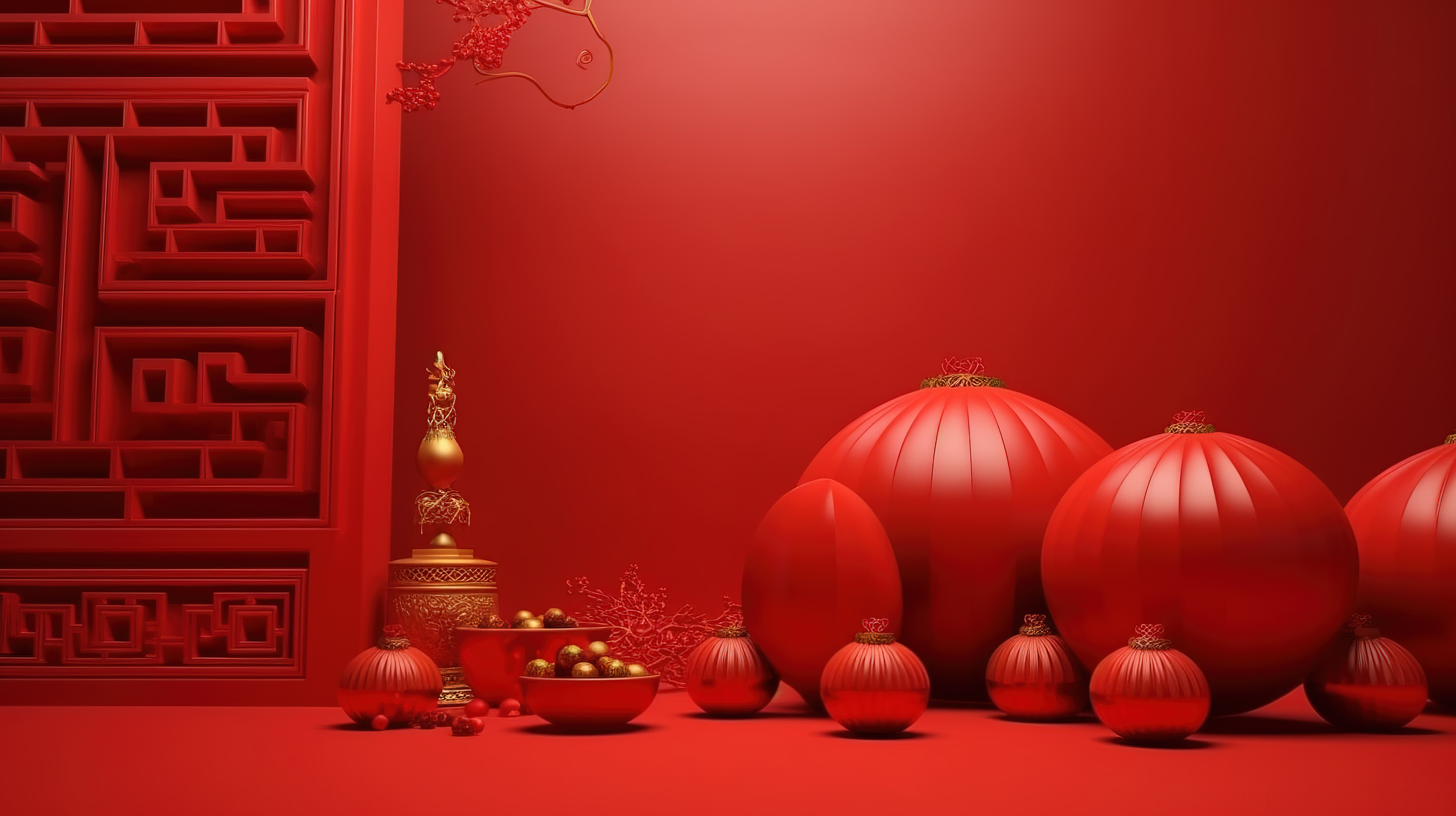 3D 插图中的中国新年背景模板图片