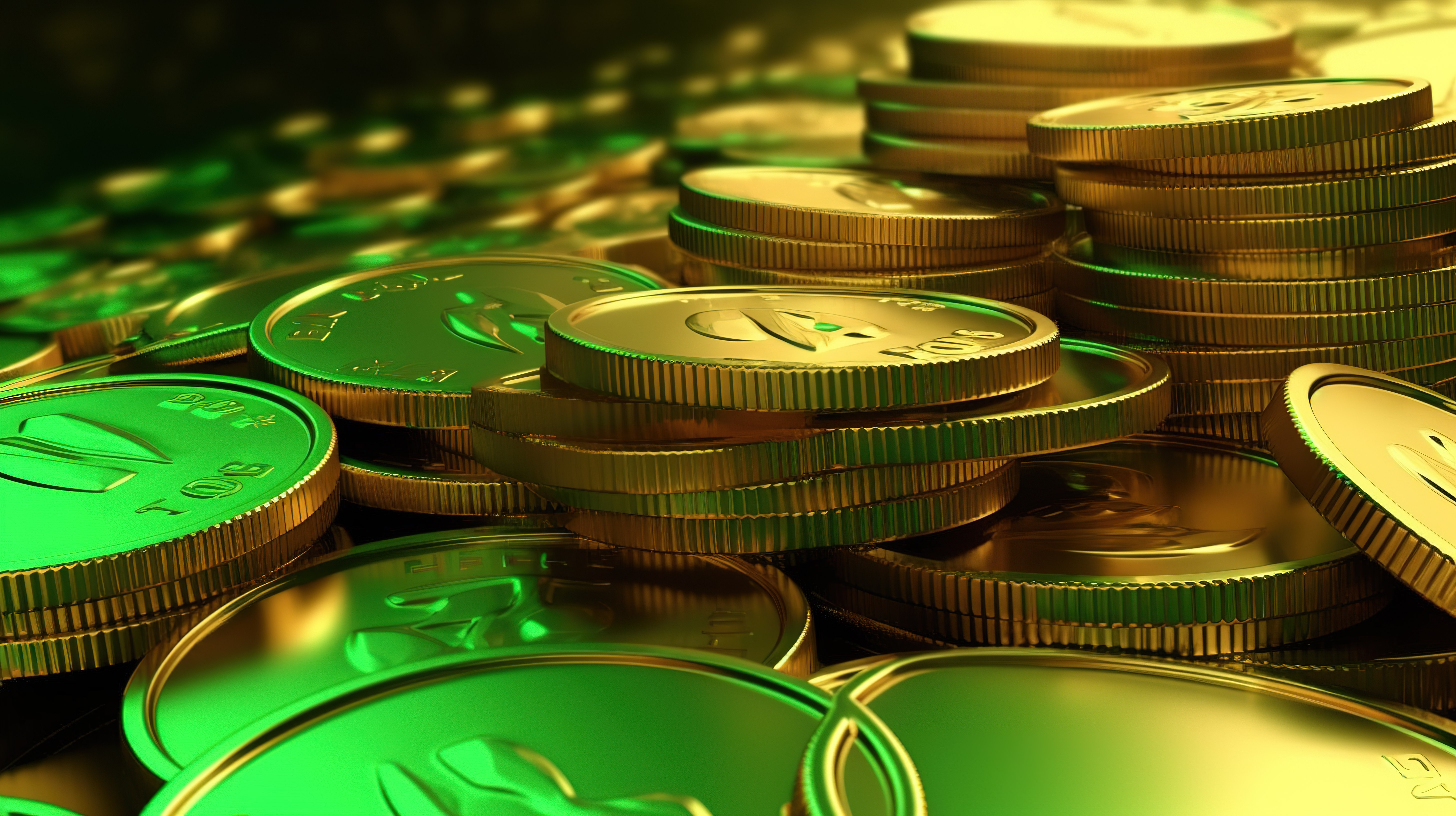 代表商业金融投资和中大奖的财富 3d 金币和绿色货币设计的概念图片