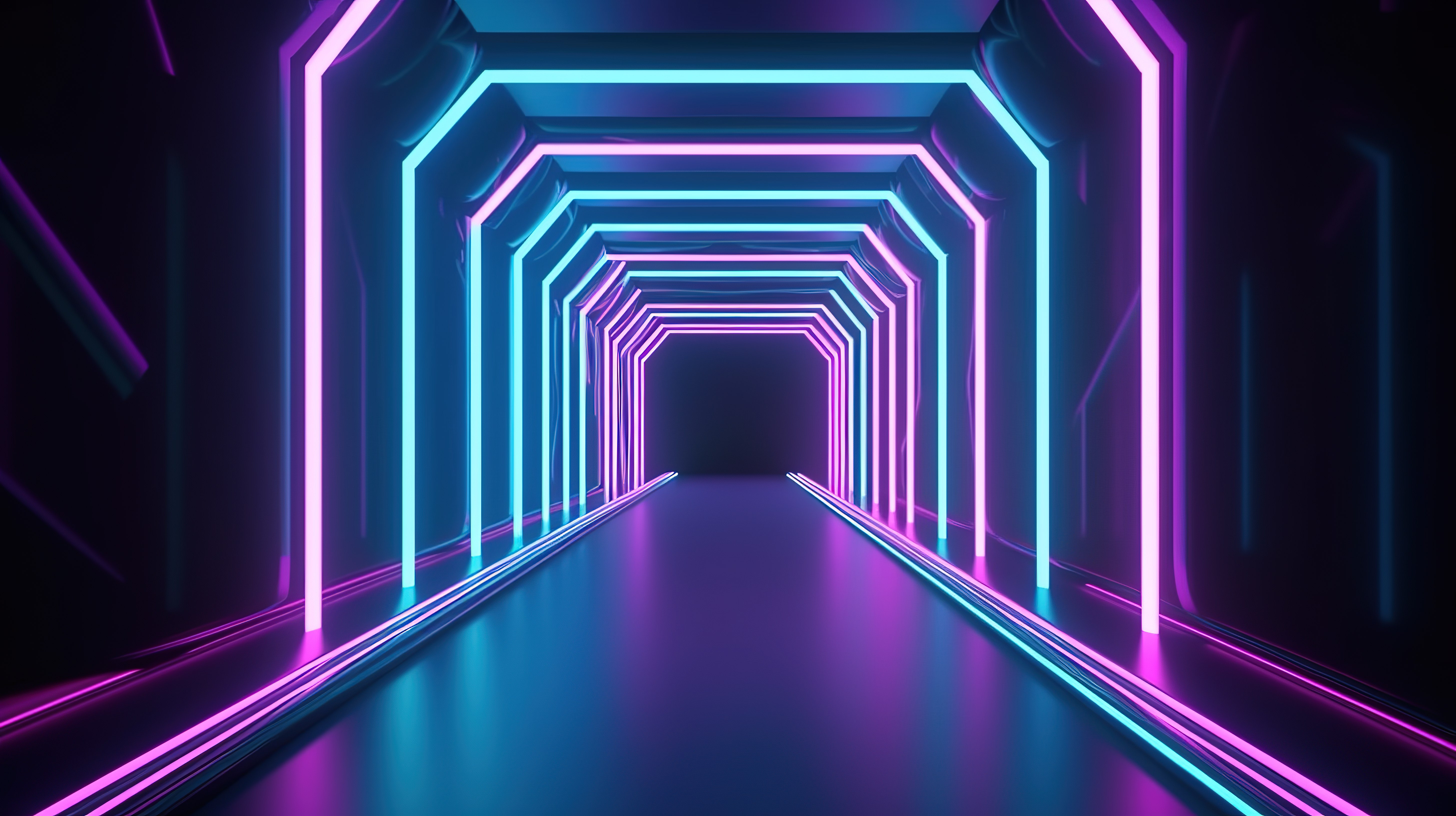 霓虹空间隧道具有未来主义建筑和照明灯的 3d 抽象背景图片