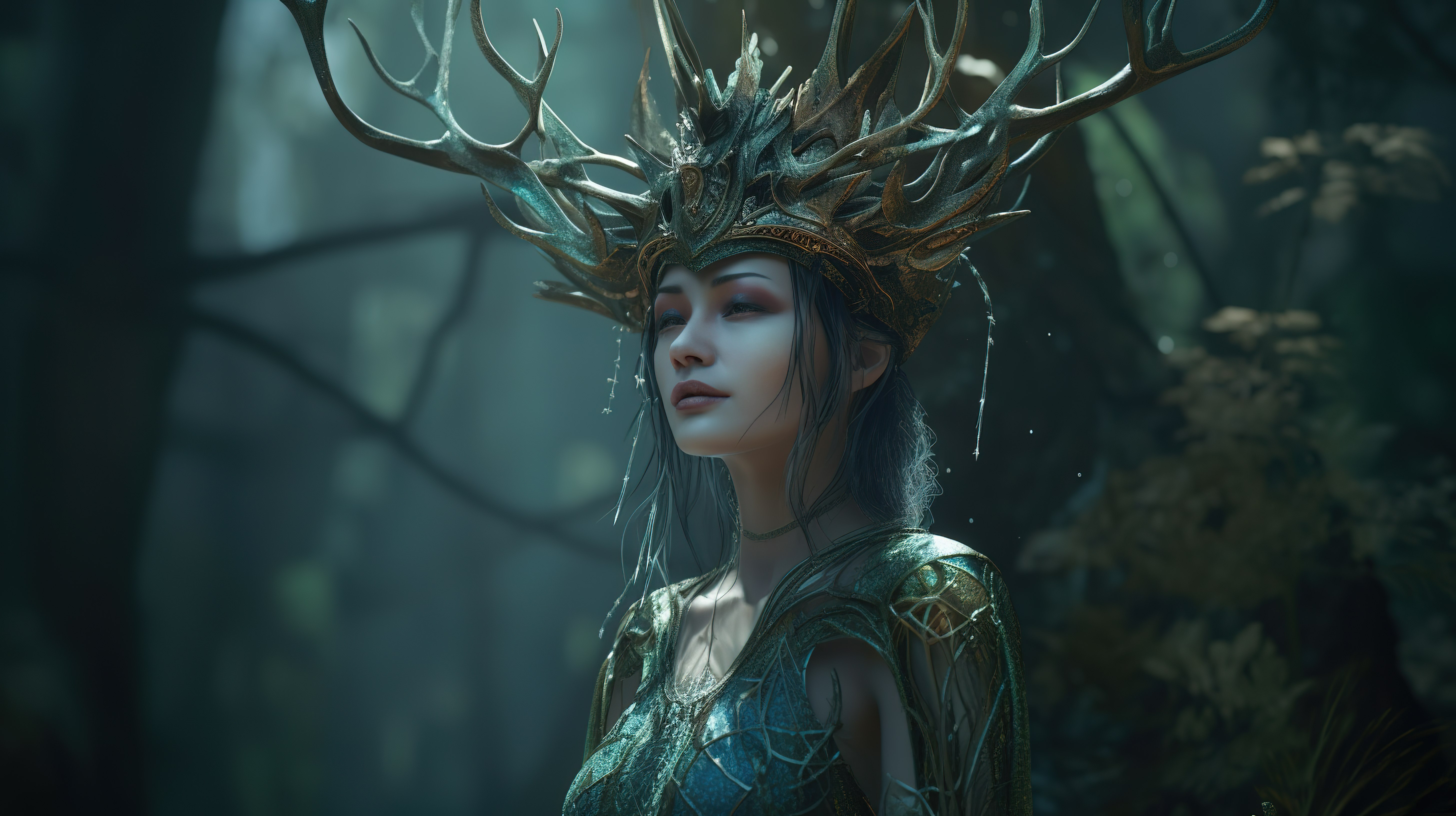 3D 插图中的幻想森林女王雄伟统治者的令人惊叹的肖像图片