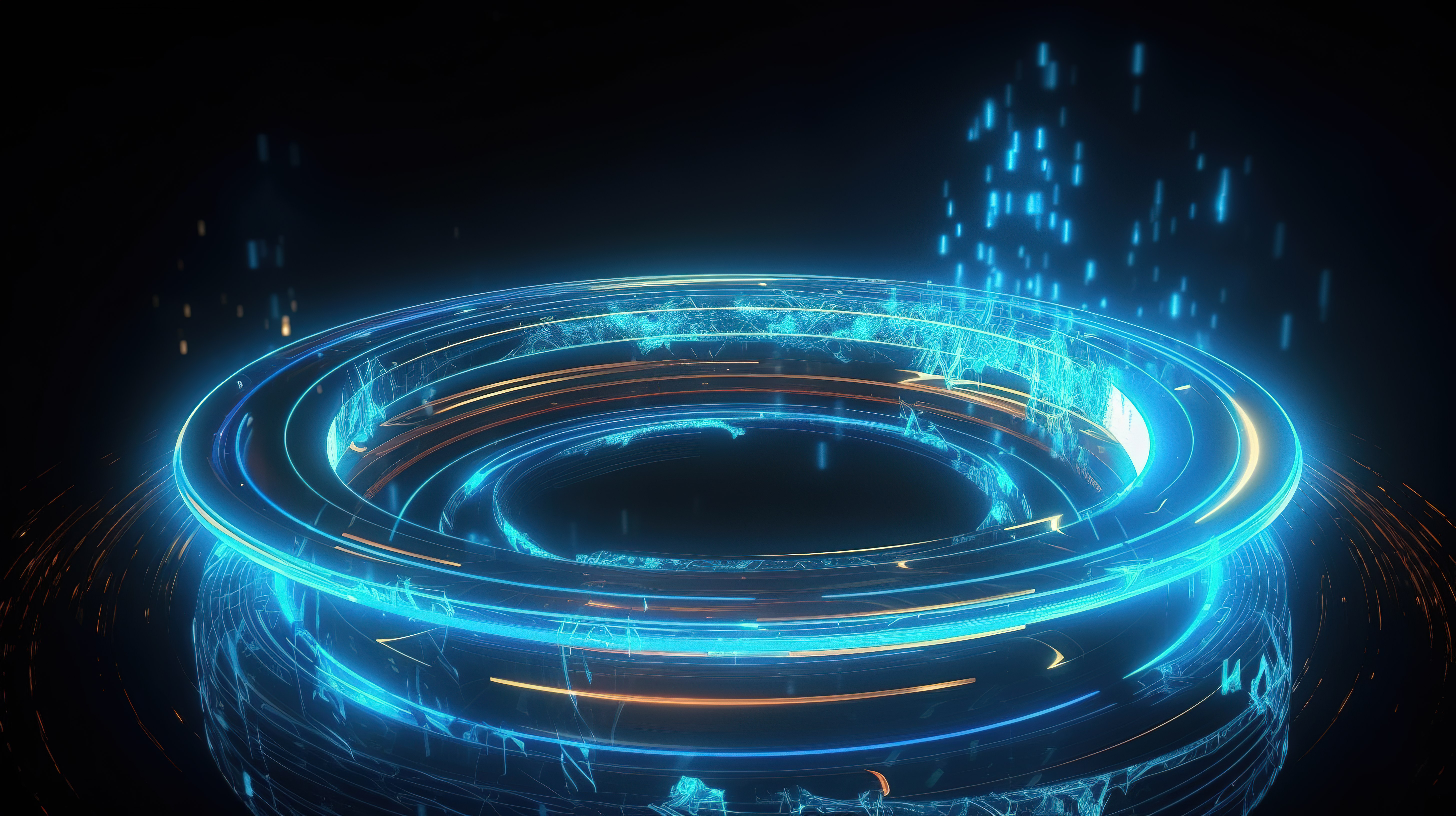 科幻 3d 插图抽象霓虹灯蓝色圆圈灯在发光的背景中图片
