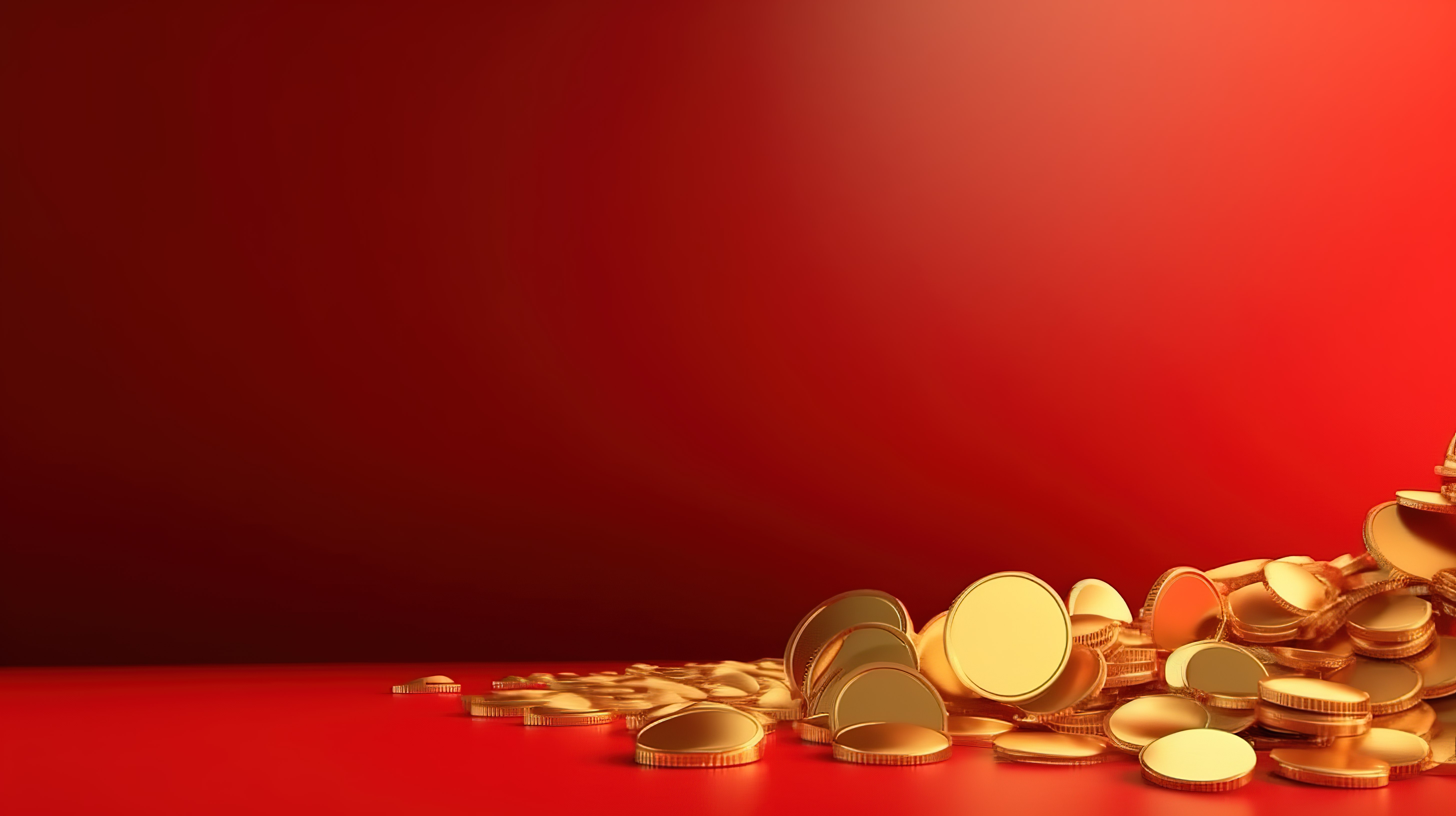 红色背景上的 3D 金币和金锭是用文本空间卡通风格插图可视化财富的海报创意图片