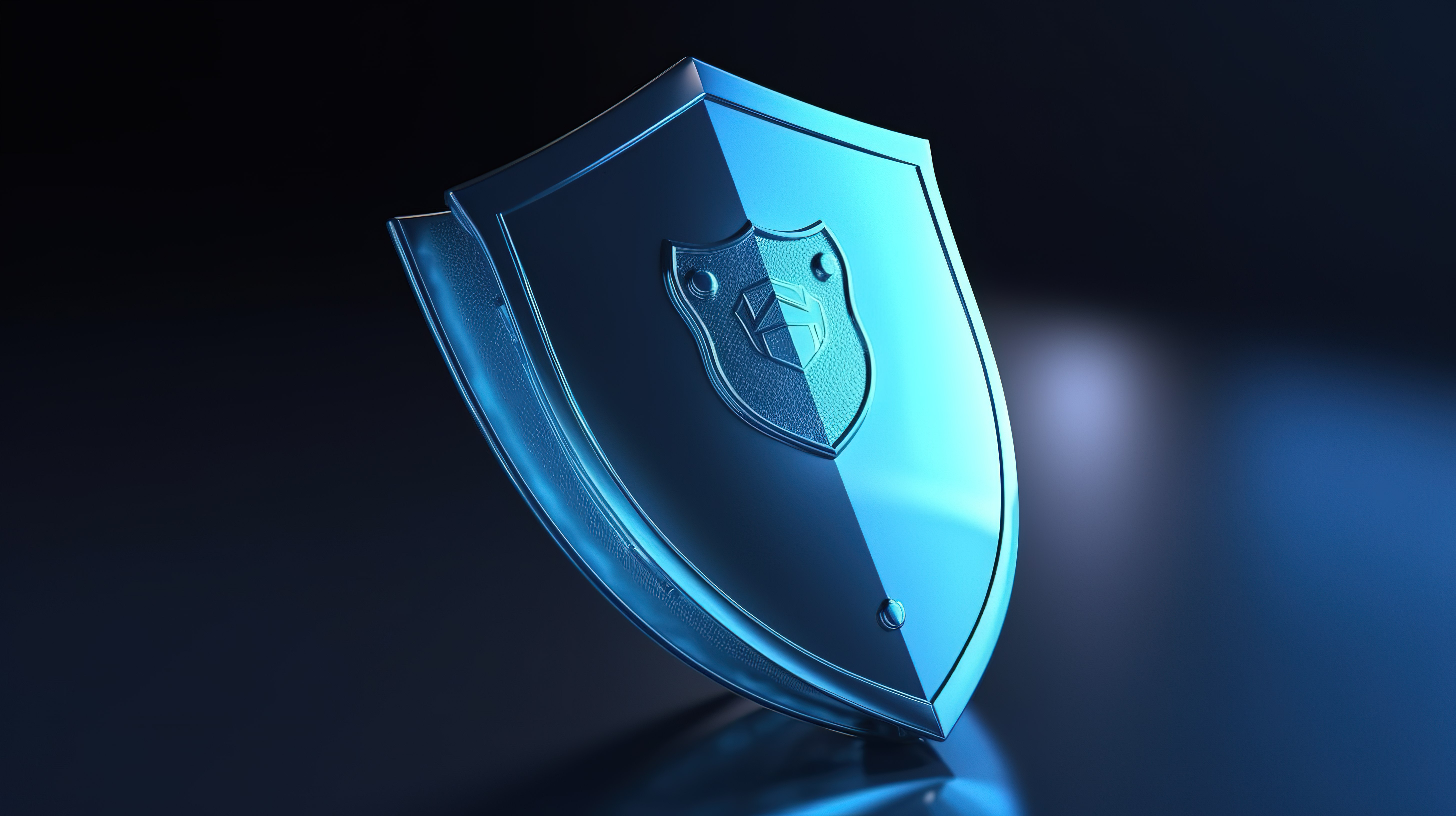 蓝色安全盾图标用于国防保护和安全的 3D 渲染概念图片