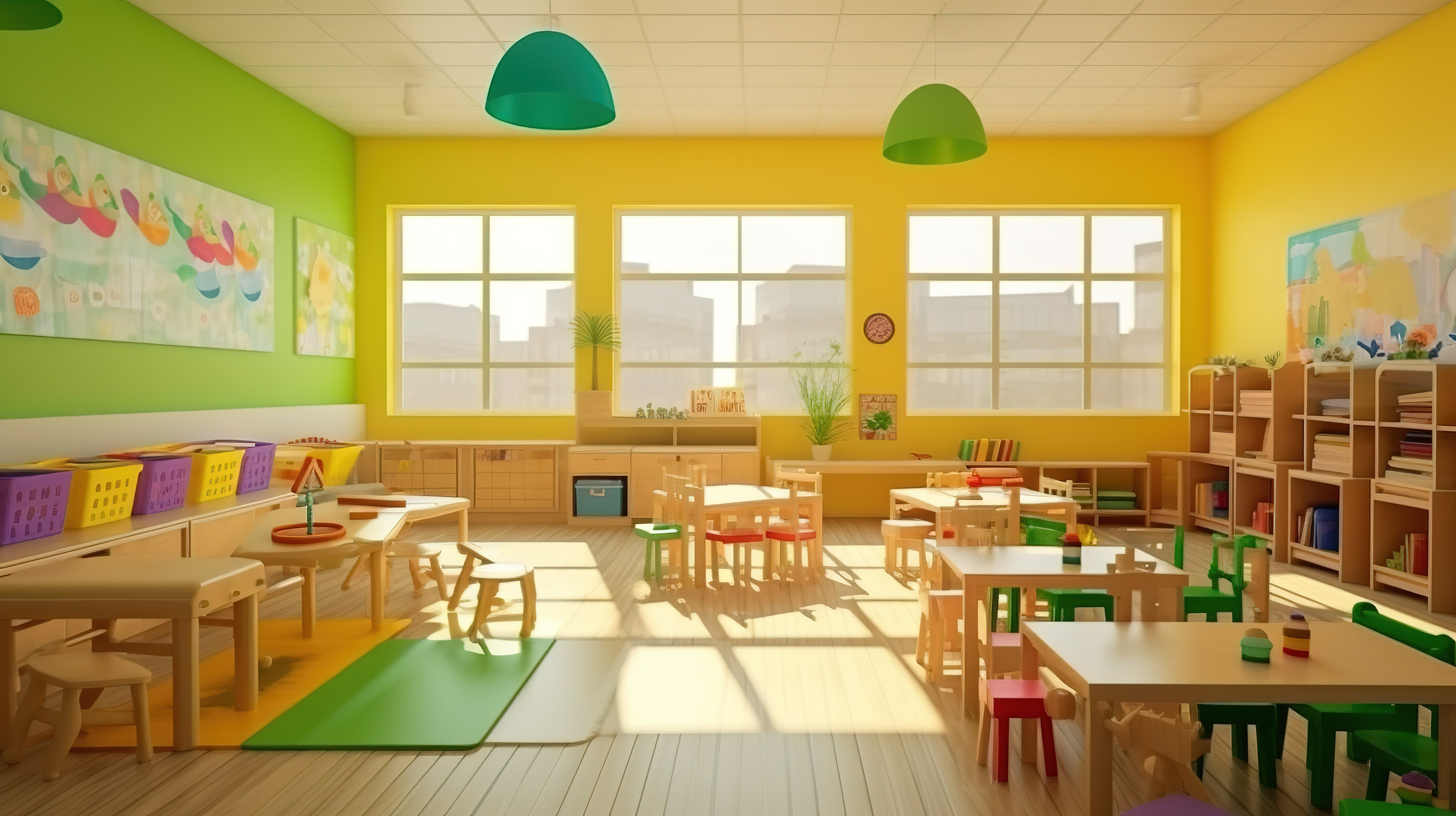 3d 可视化的幼儿园教室内部图片