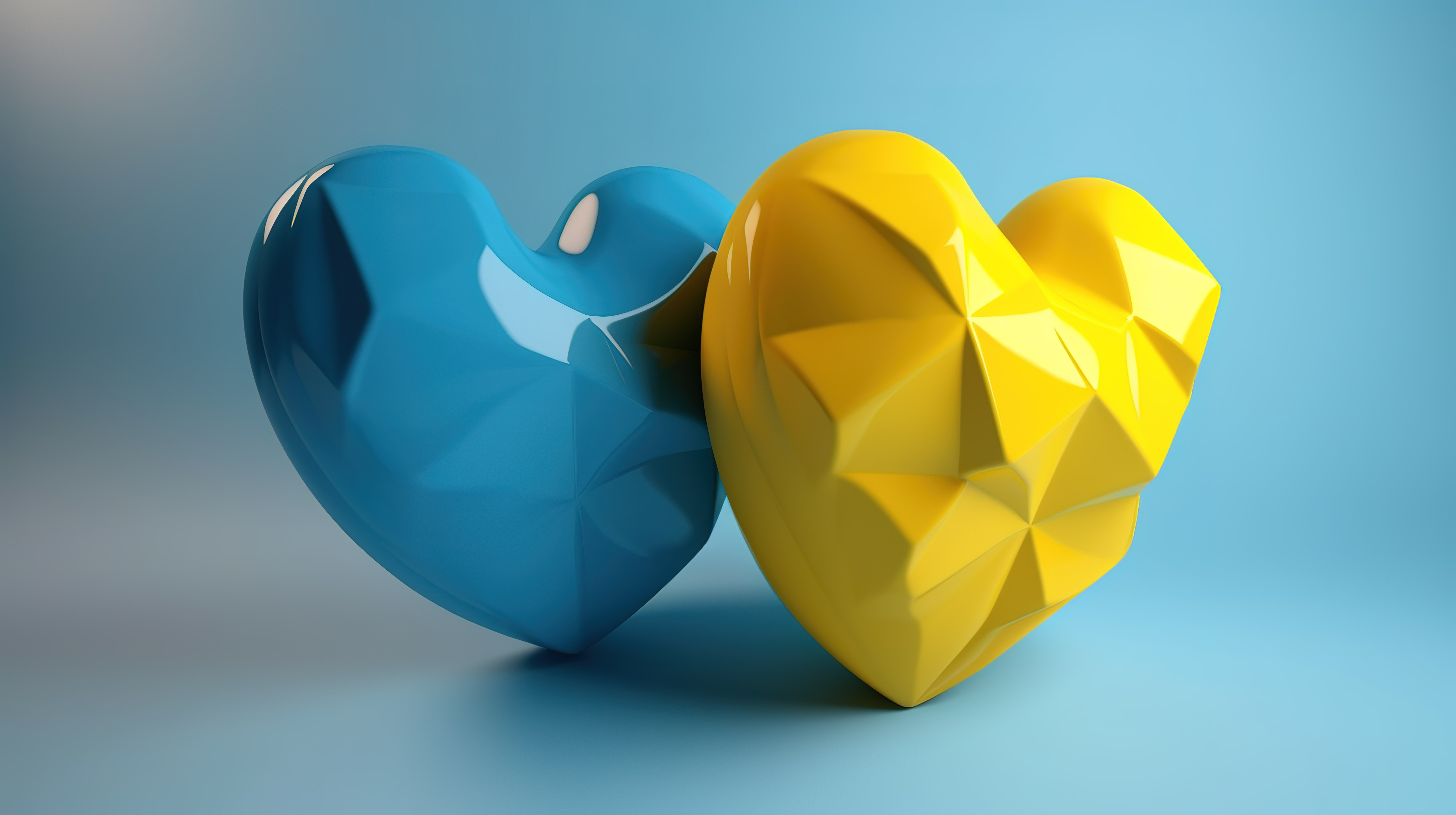 黄色和蓝色色调的心脏背景的 3d 渲染图片