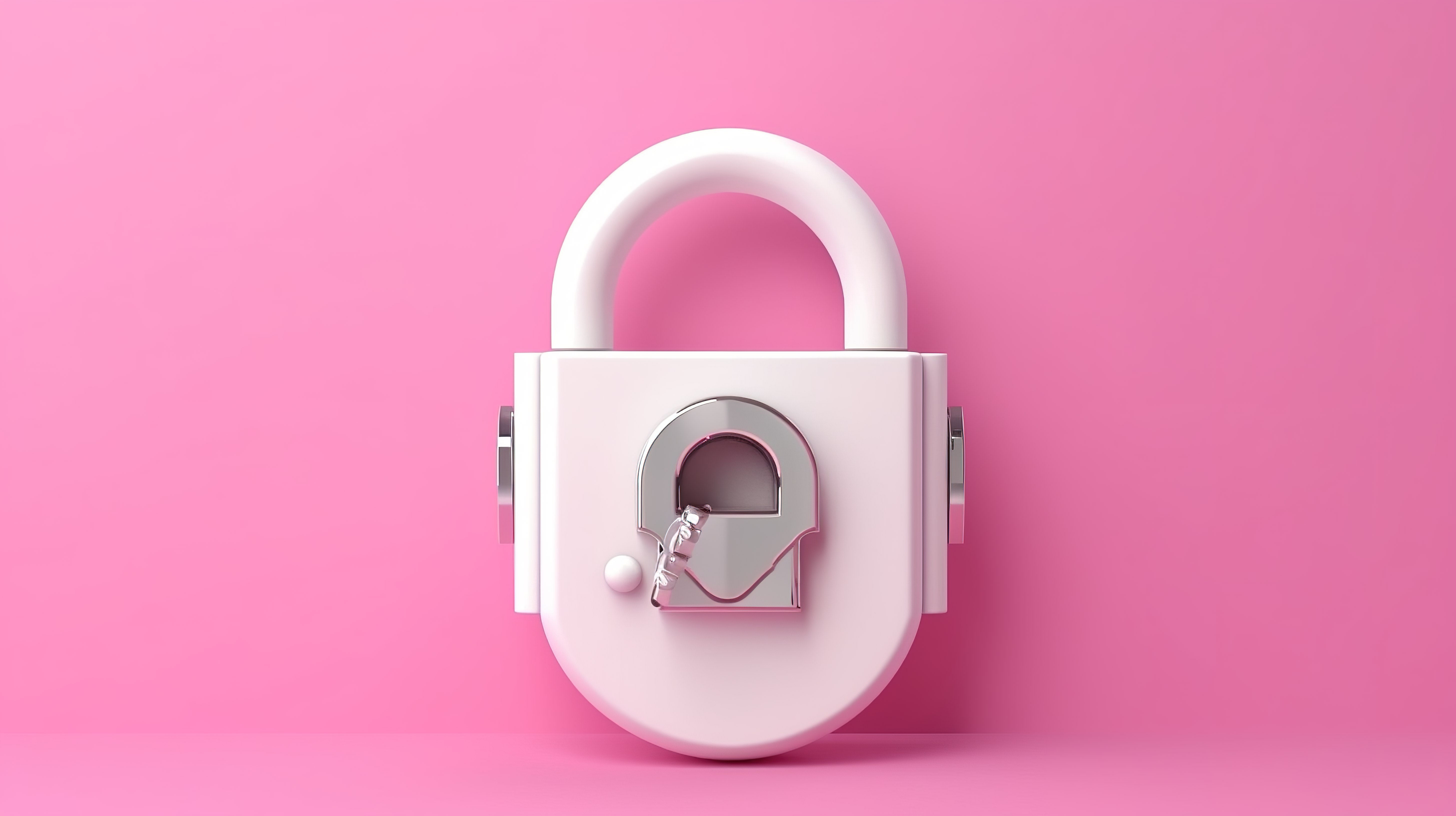 粉红色背景，3D 插图中打开白色锁图标图片