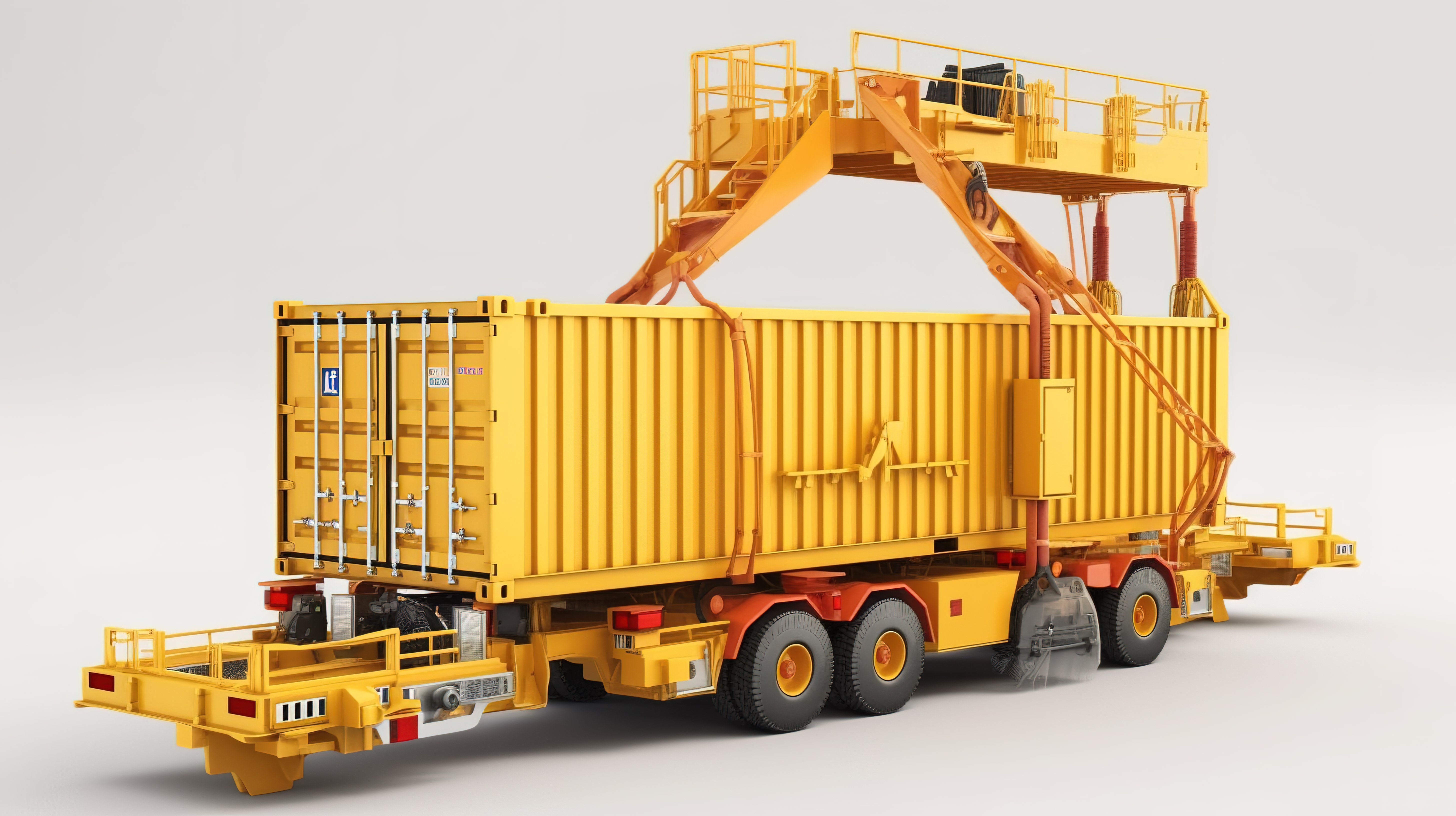 工业起重机装载容器在 3d 渲染中强调工业和运输主题与剪切路径图片