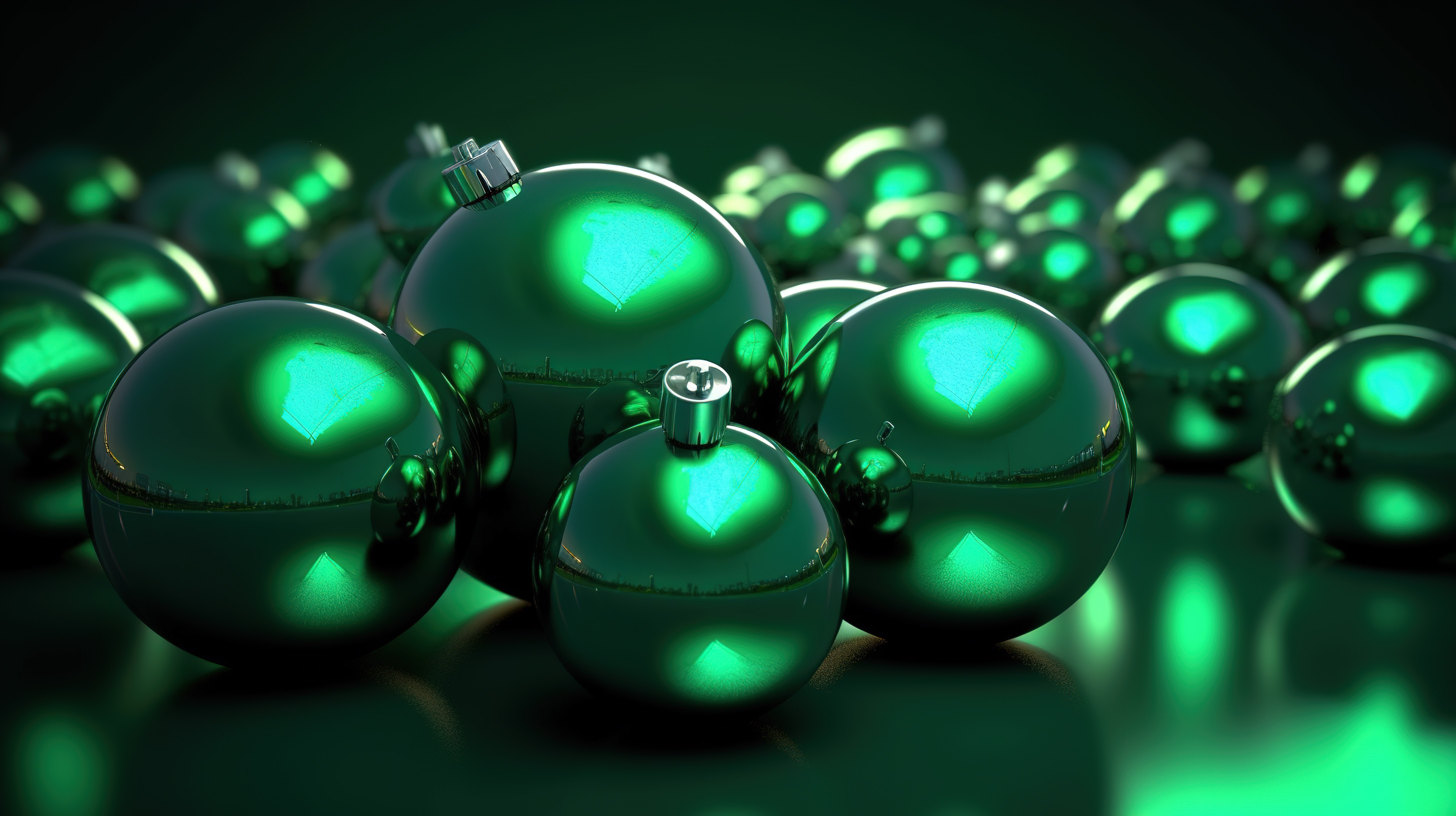 节日贺卡绿色圣诞饰品的 3D 插图，祝圣诞快乐，新年快乐图片