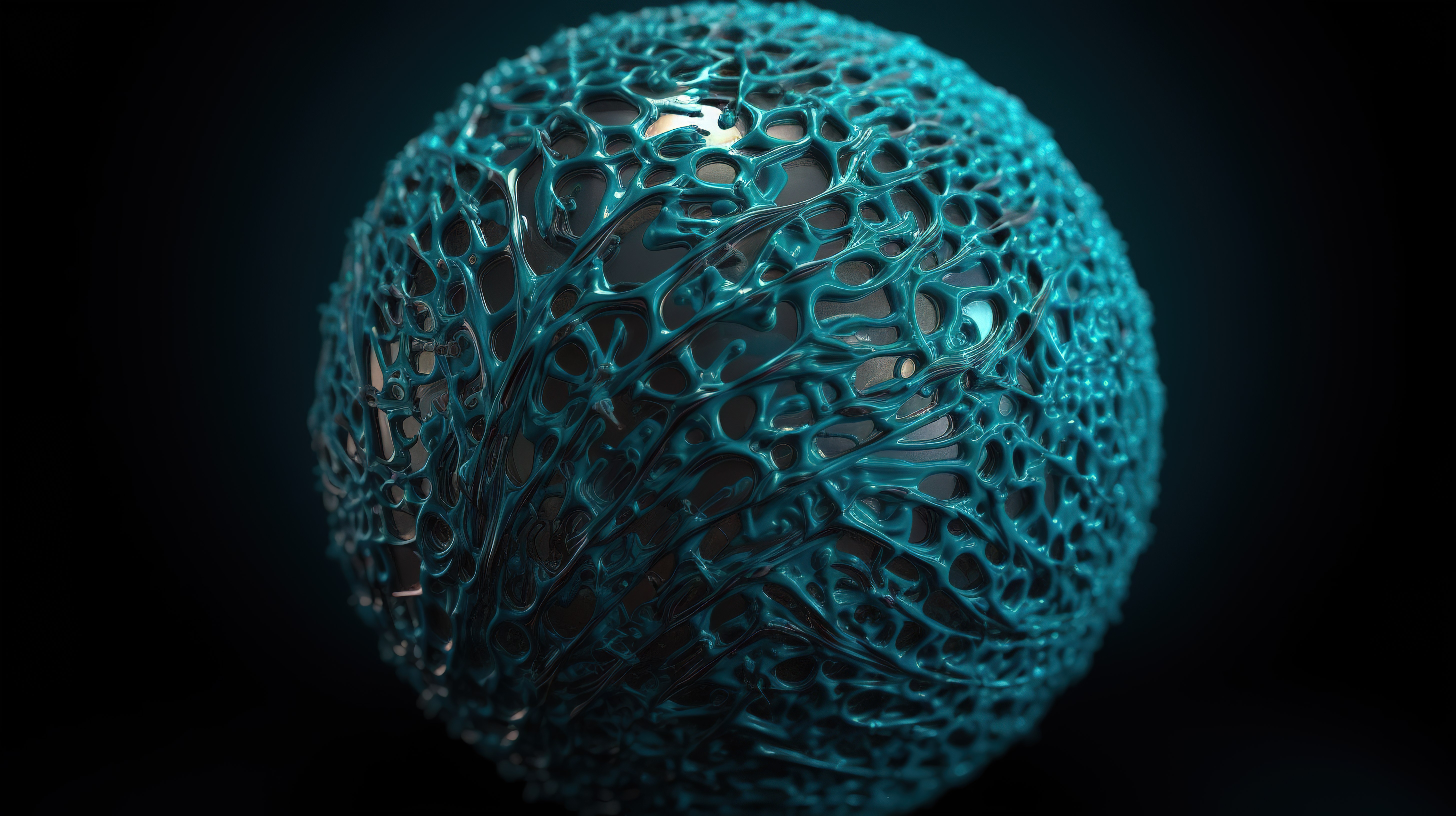 由许多圆圈组成的未来派蓝色球体的抽象 3d 模型图片