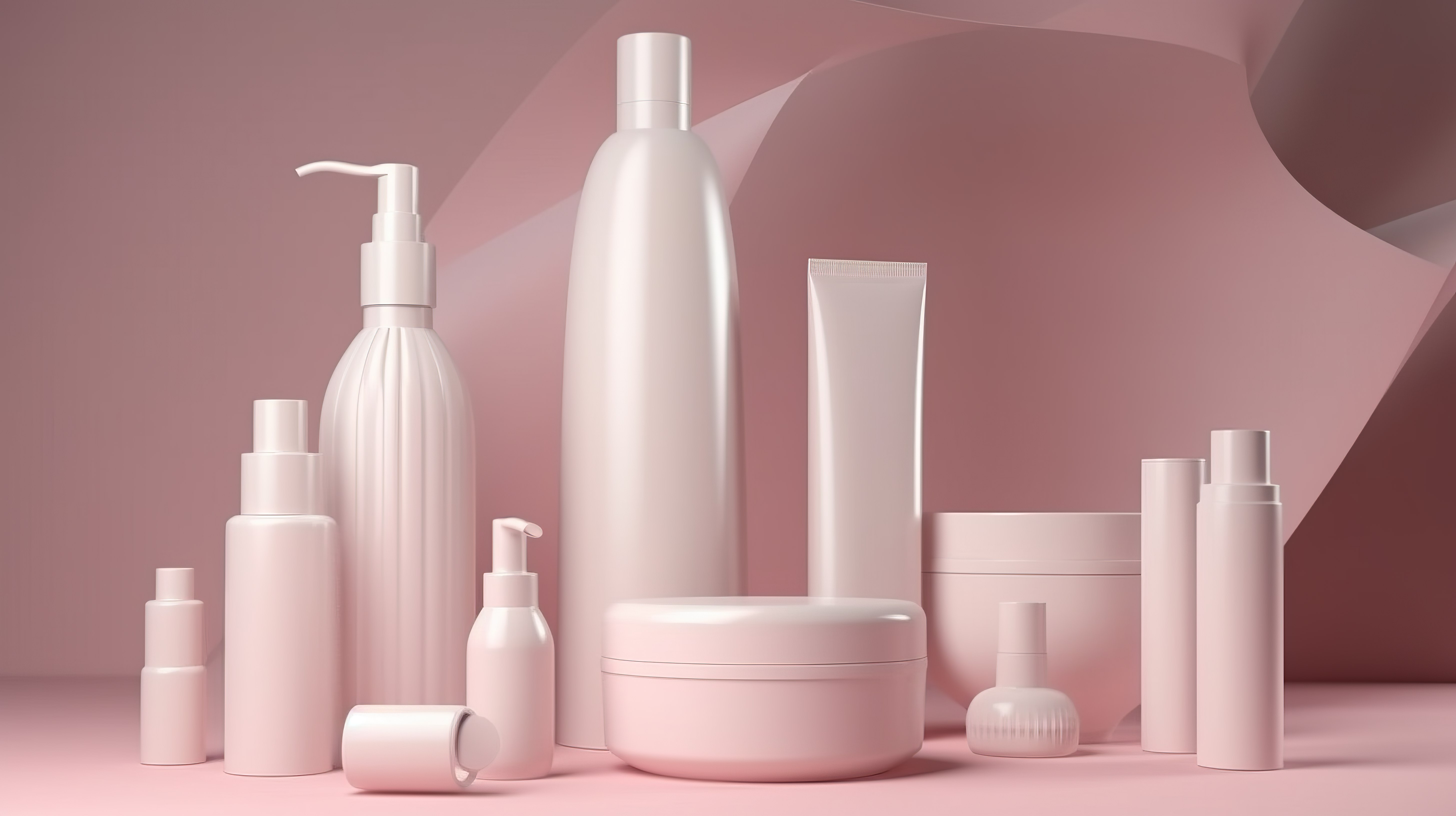 粉红色背景化妆品品牌模型逼真的 3D 渲染空白白色护肤品包装带阴影图片