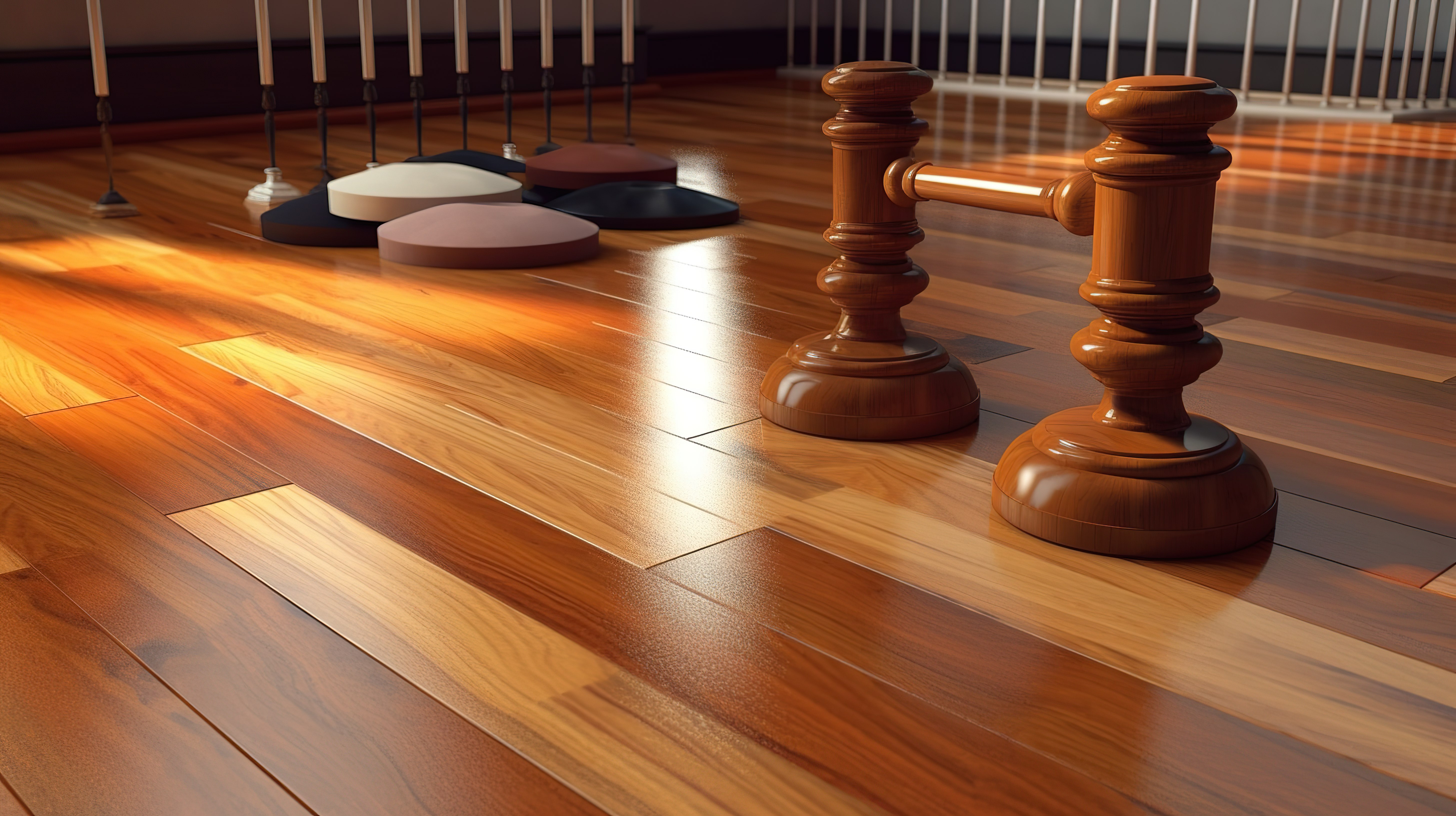 镶木地板和法官木槌的 3D 渲染图片