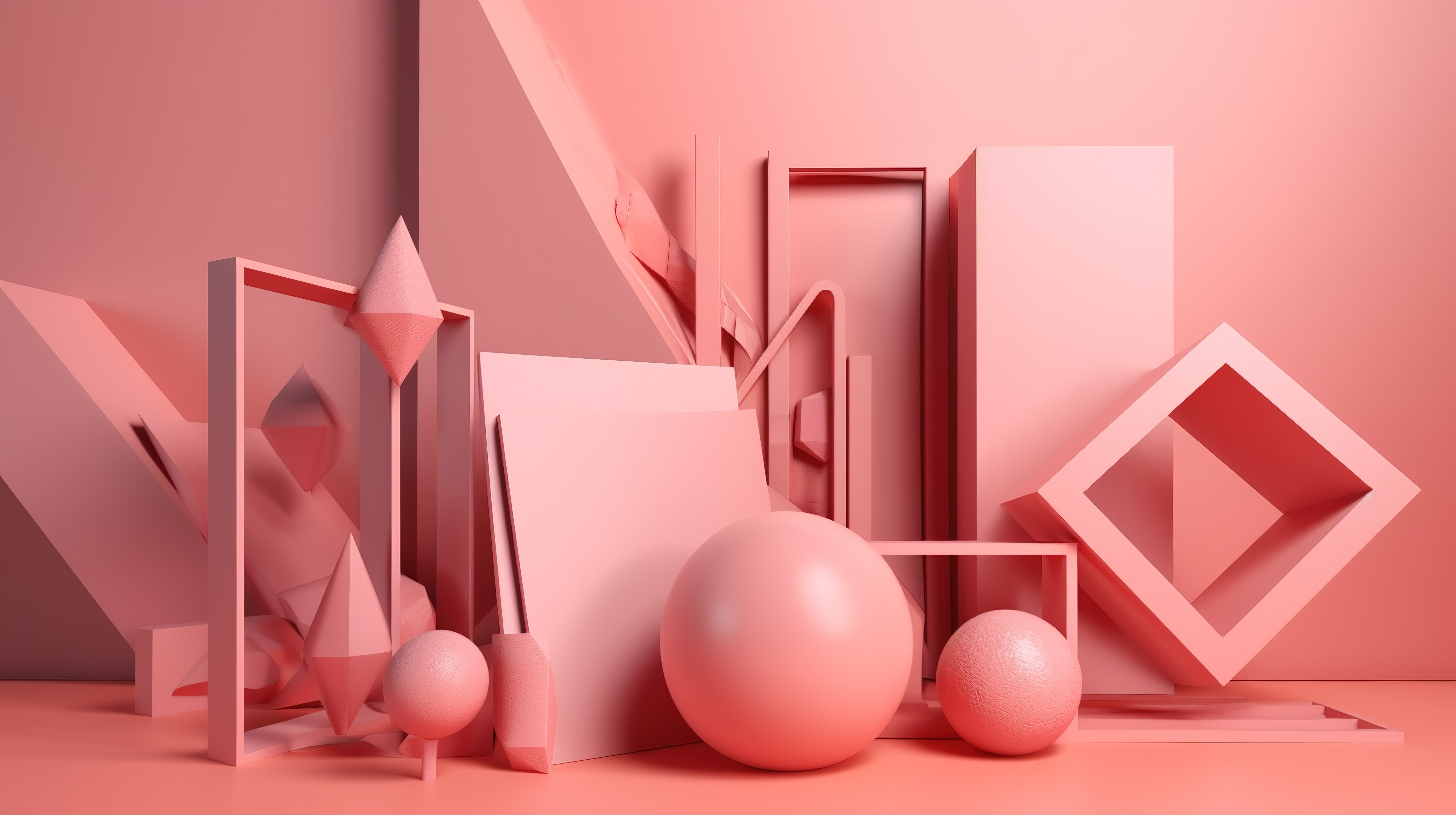 粉红色背景突出了引人注目的抽象 3D 几何形状图片