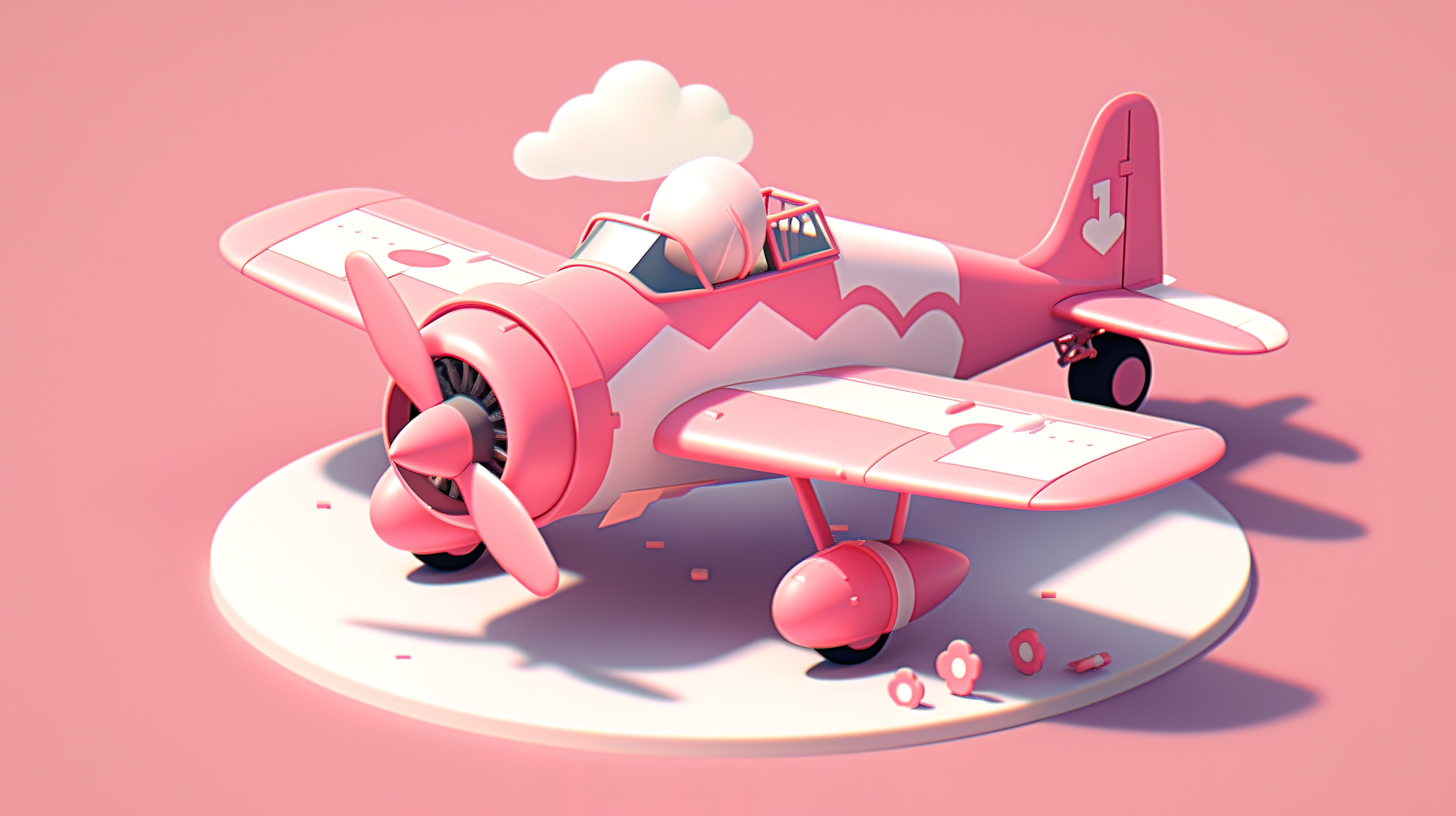 复古粉色飞机玩具 3D 复古风格插图图片