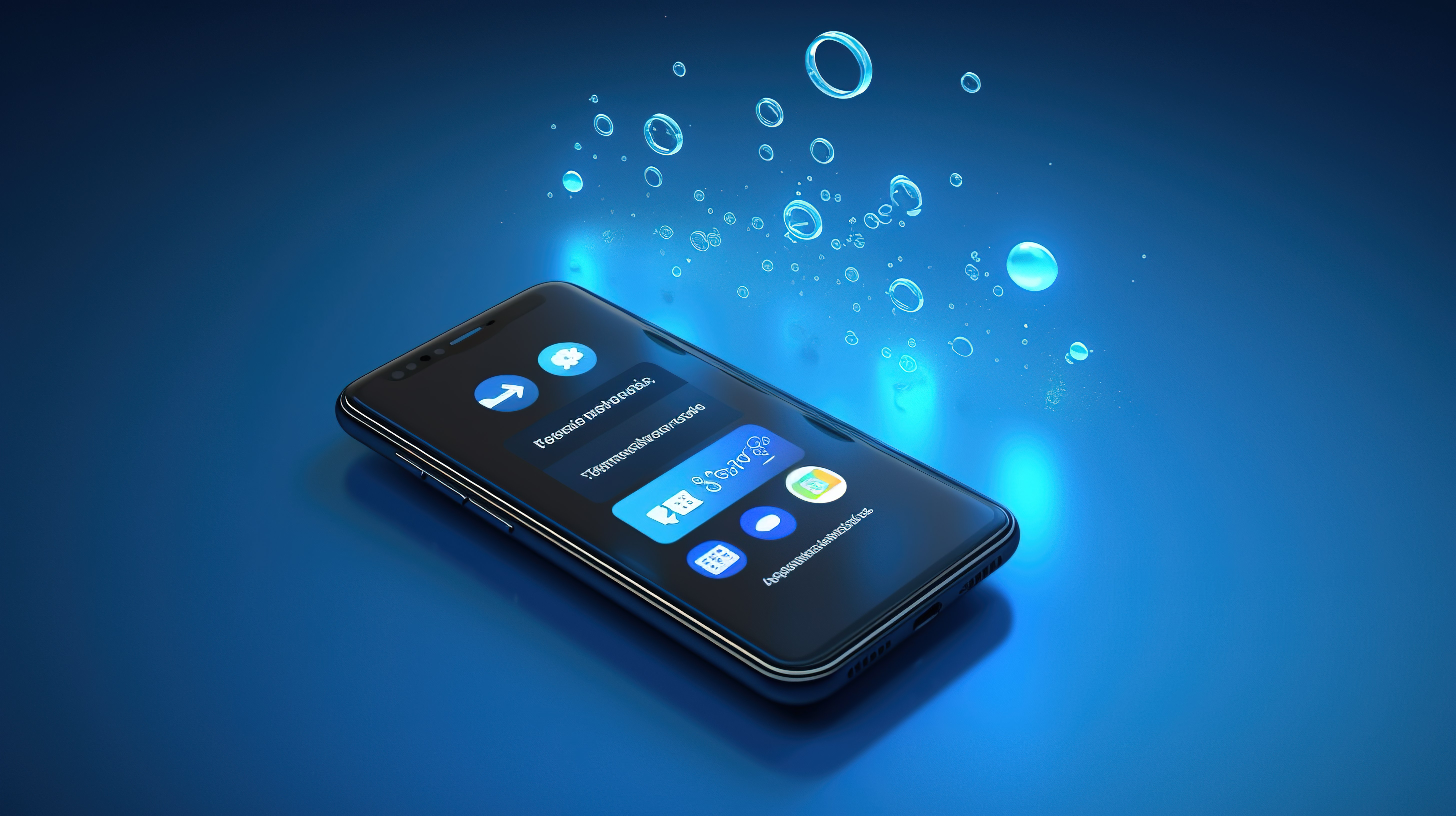 蓝色背景 3D 智能手机显示语音气泡和带有渲染的通知图标图片