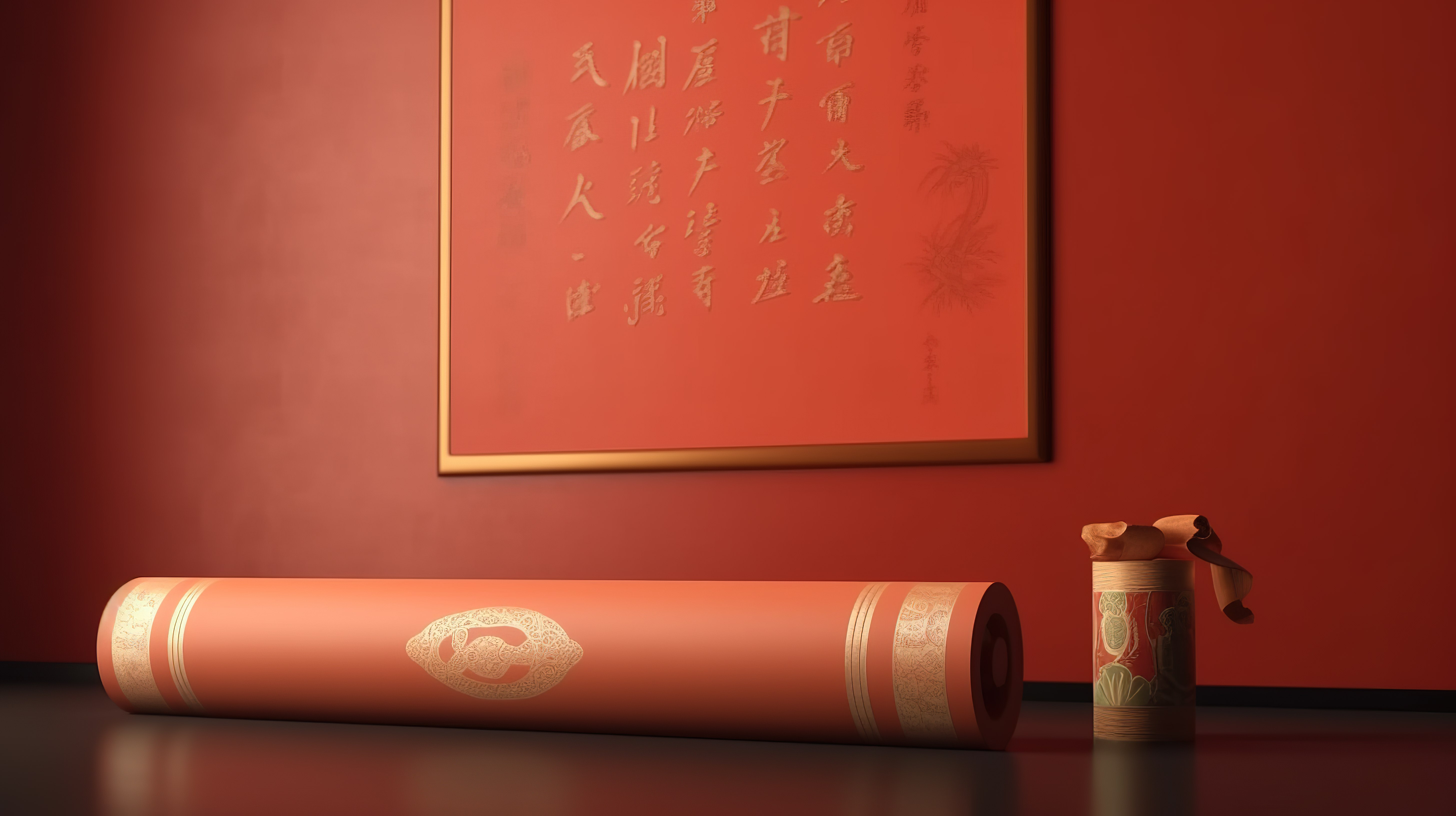 可定制的中国新年手卷，具有宽敞的 3D 渲染书法艺术图片