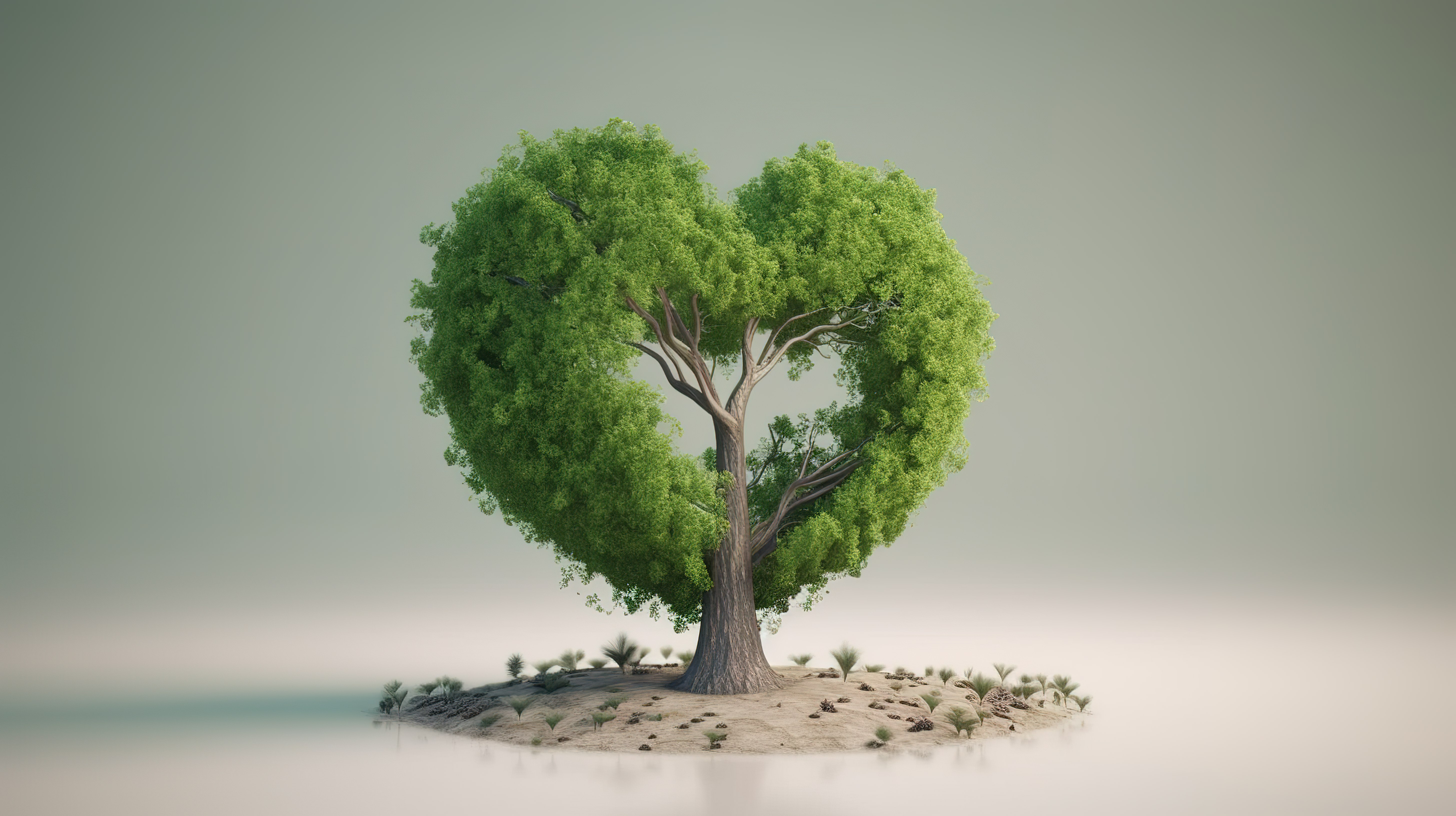 3d 渲染中的世界环境日树和心图标概念图片