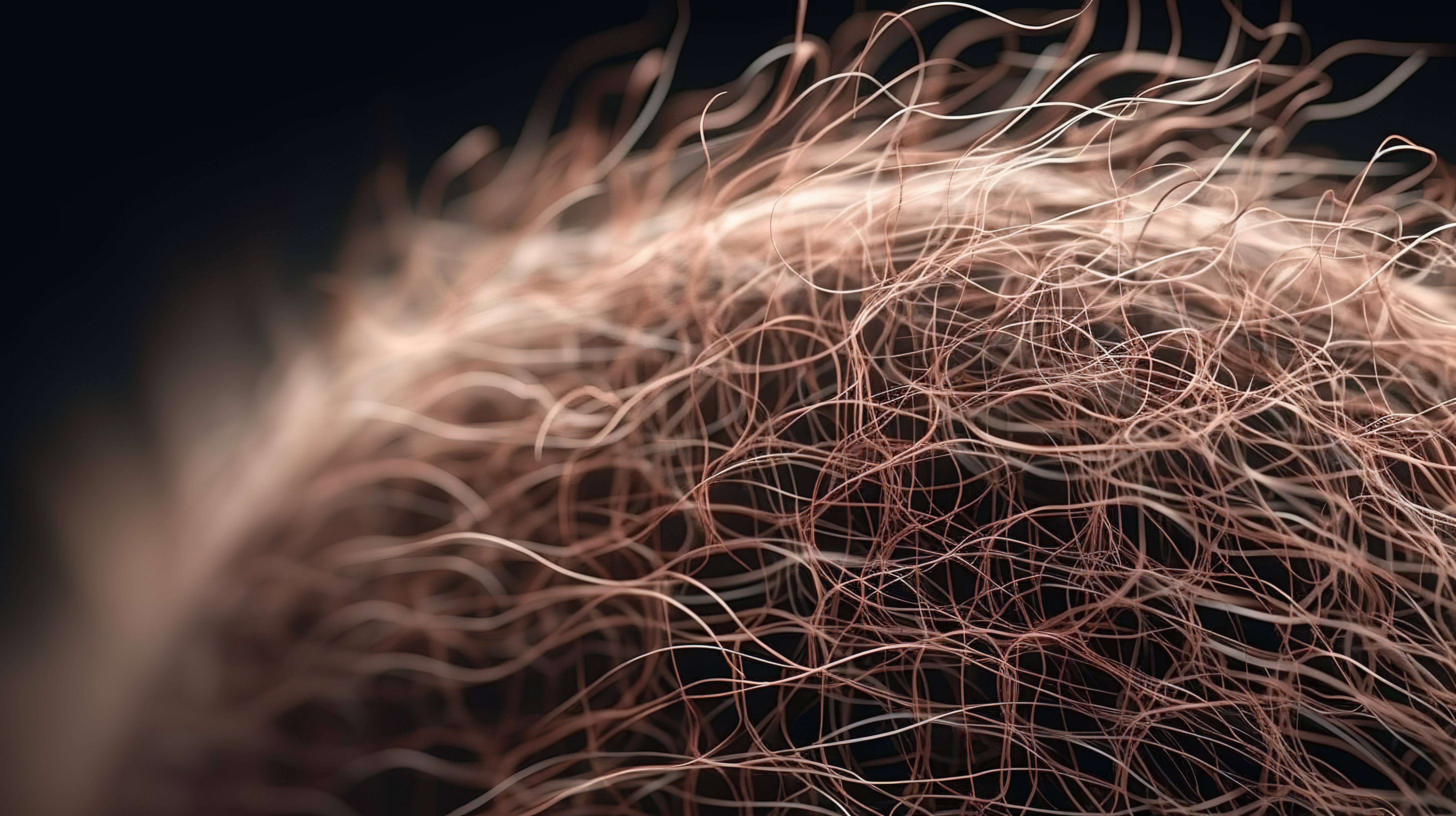 受损头发的 3D 渲染直观地表示脱发不健康的发丝和微观细节图片