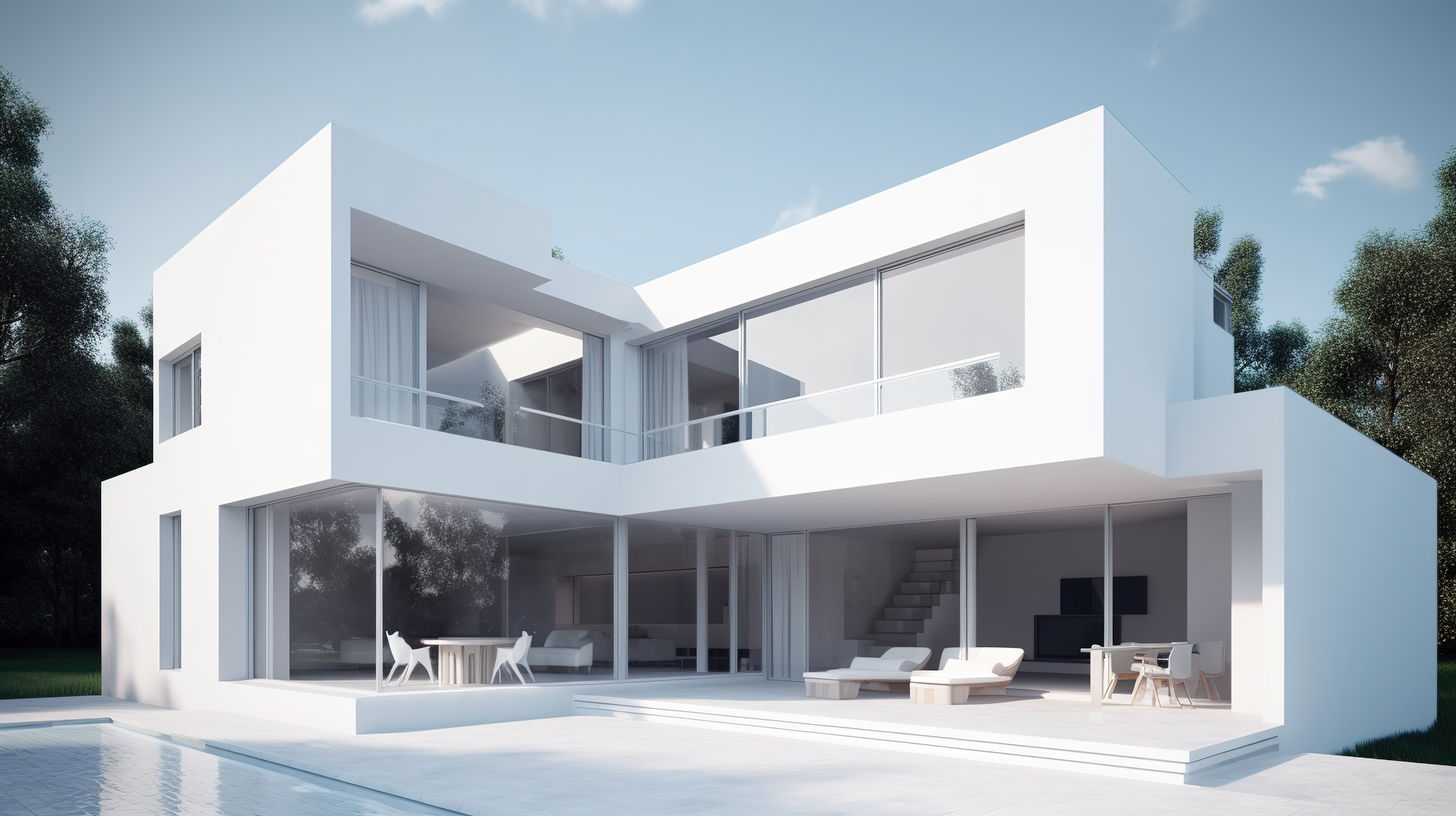 通过 3D 渲染，一座白色的设计师住宅变得栩栩如生图片