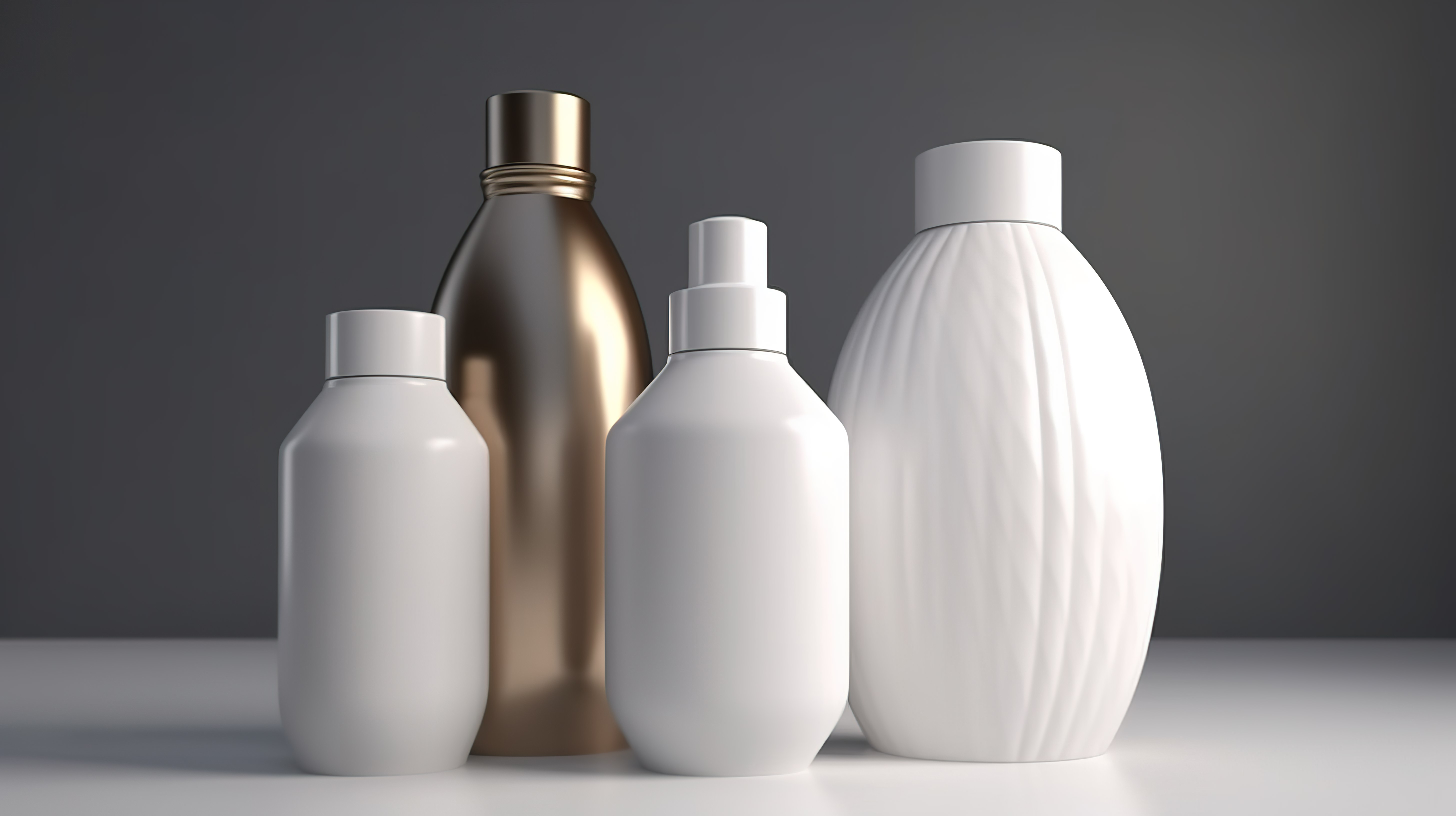 3D 渲染中化妆品瓶模型的美容产品包装套装图片