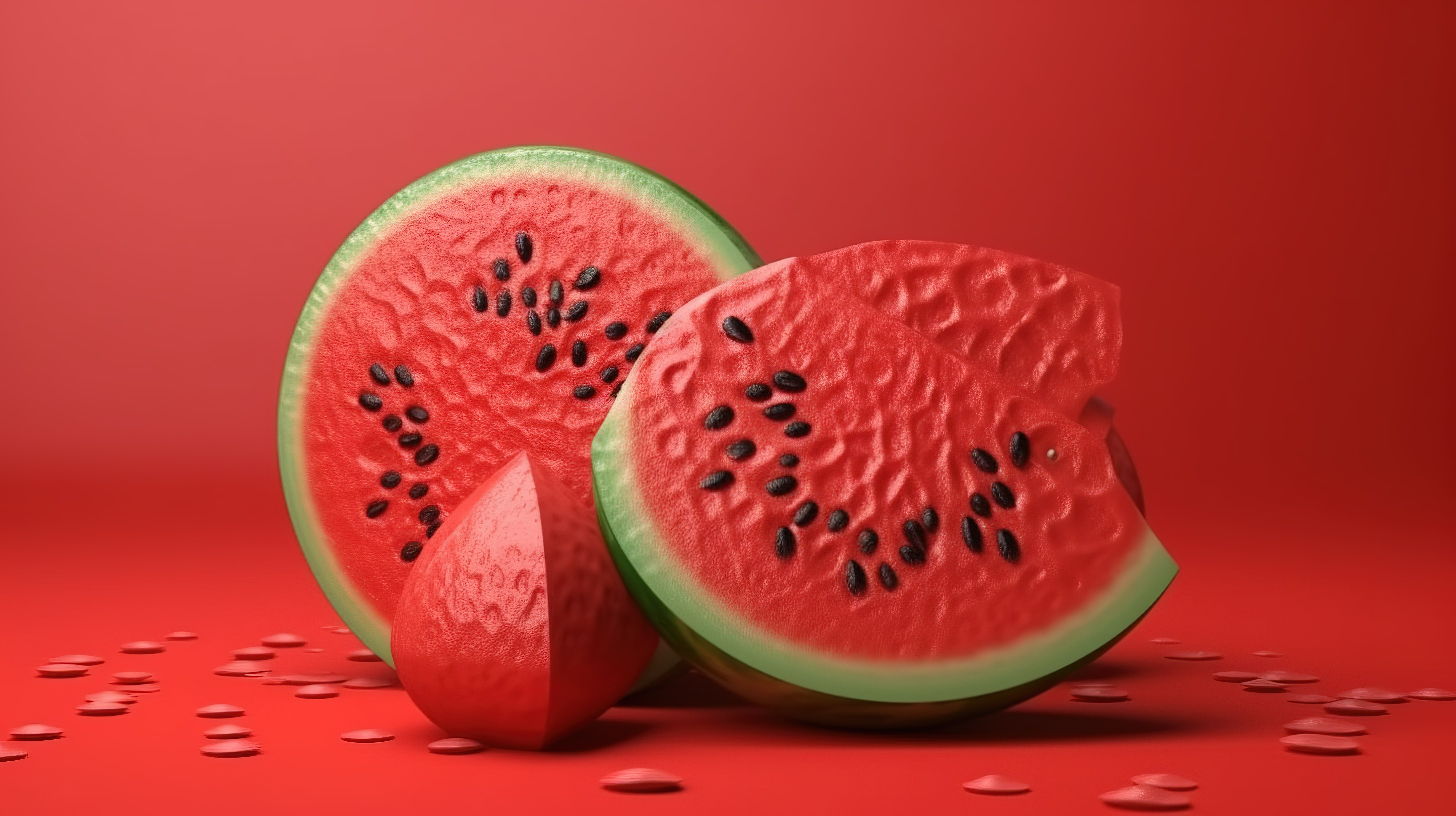西瓜的红色背景 3D 渲染完美适合您的夏日氛围图片