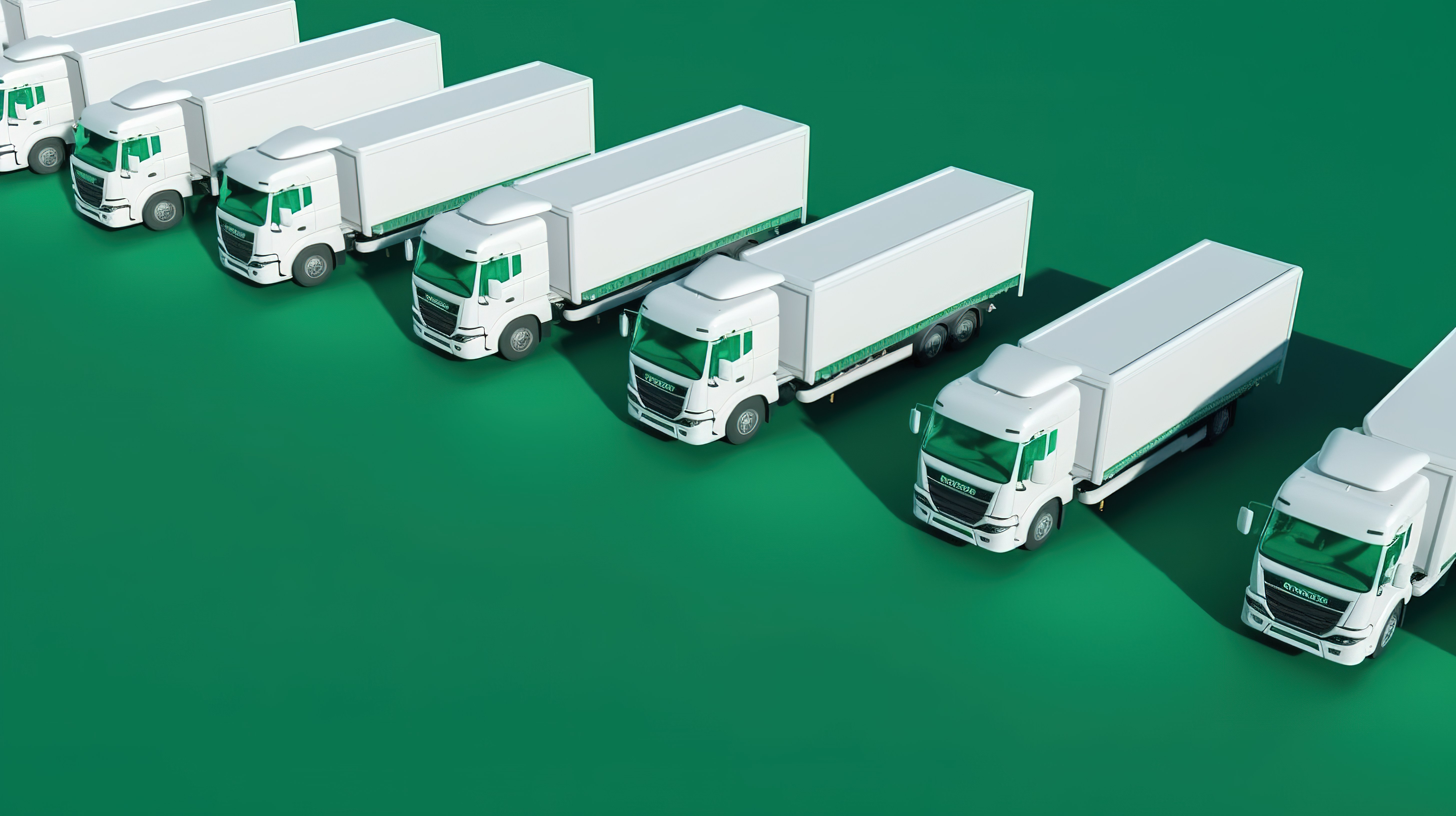 3D 渲染中绿色背景上白色卡车的鸟瞰图图片