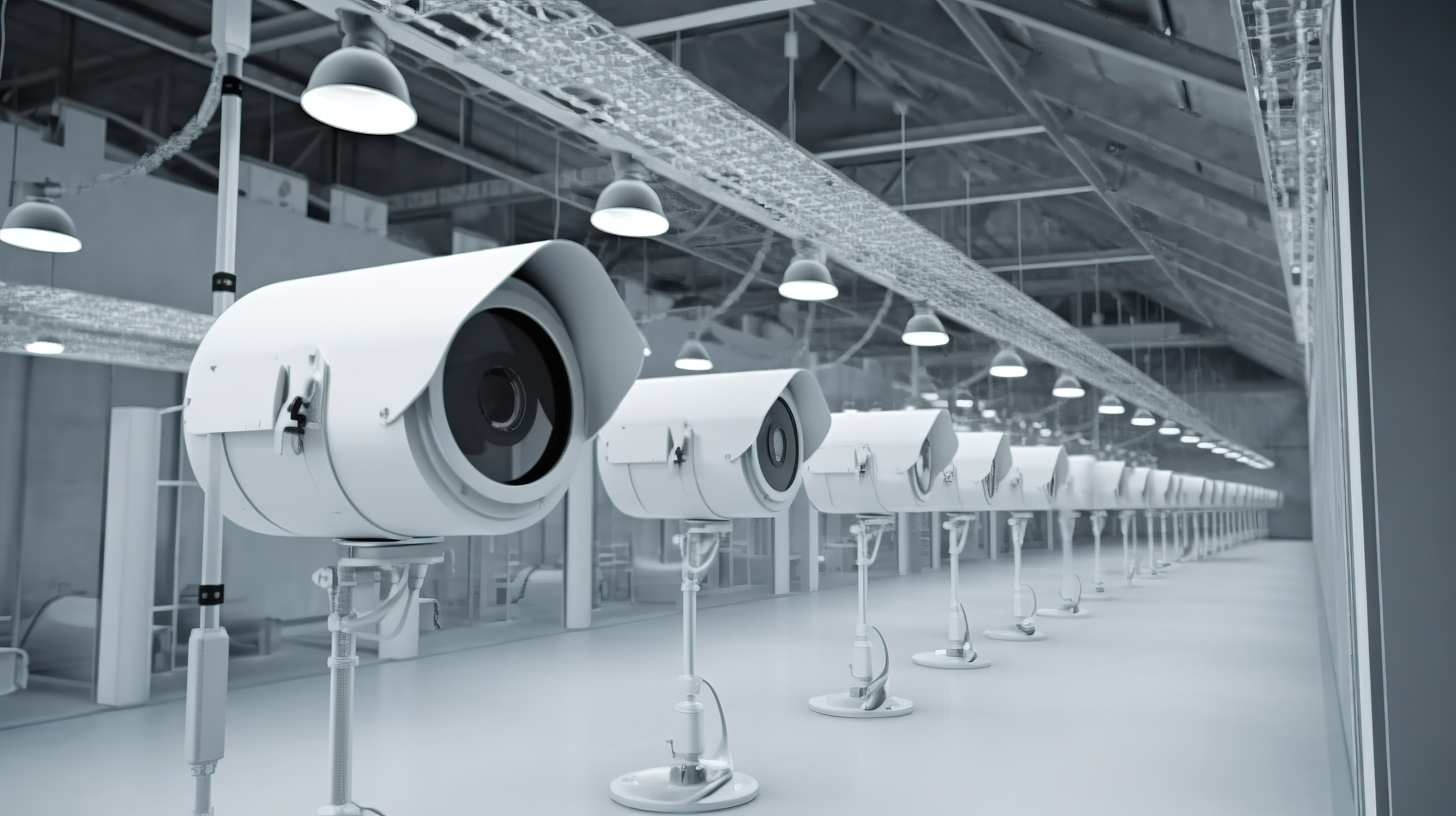 安全摄像机或闭路电视摄像机的工厂监控 3D 渲染图片