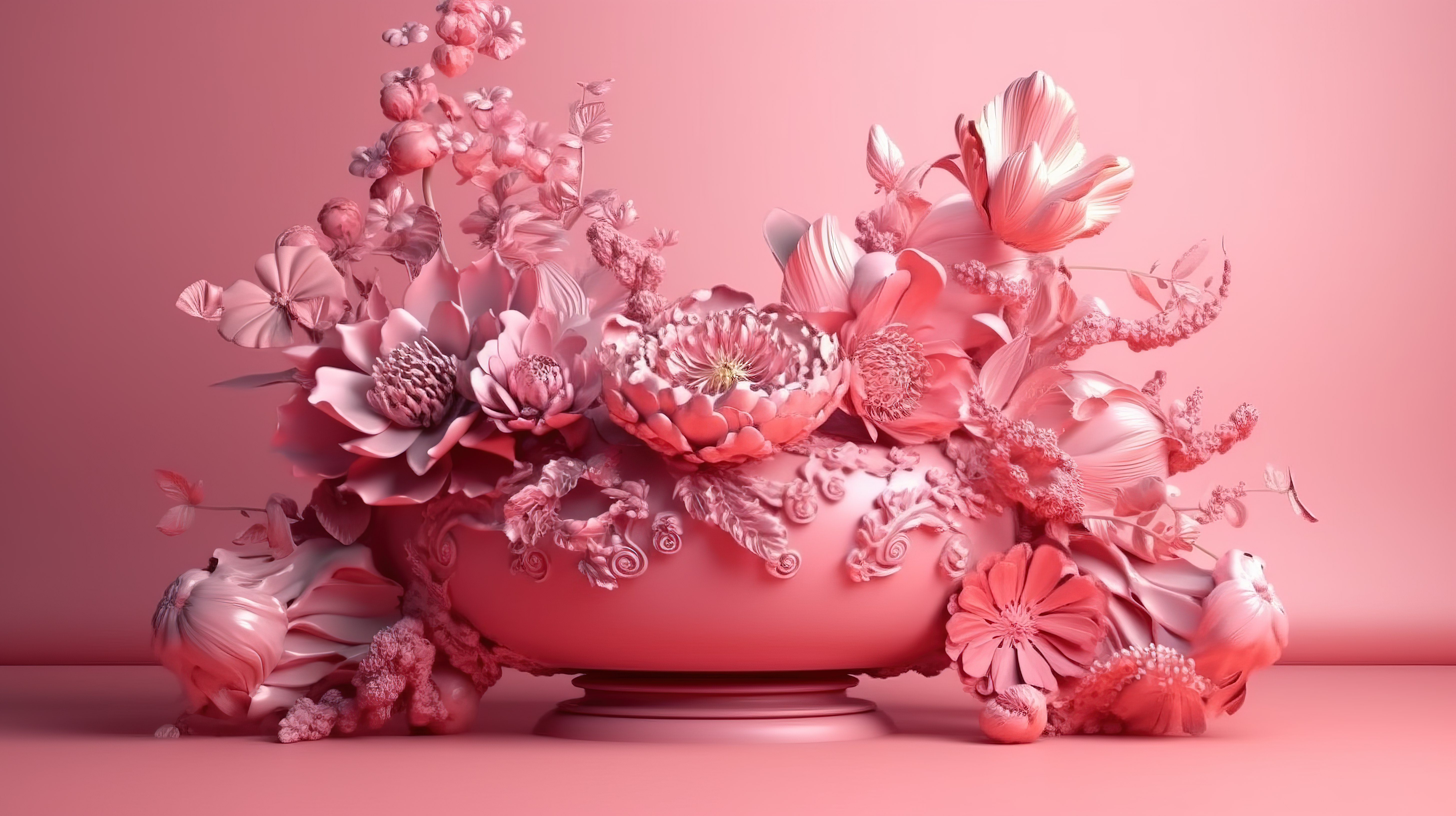 粉红色 3D 渲染背景上华丽的插花图片
