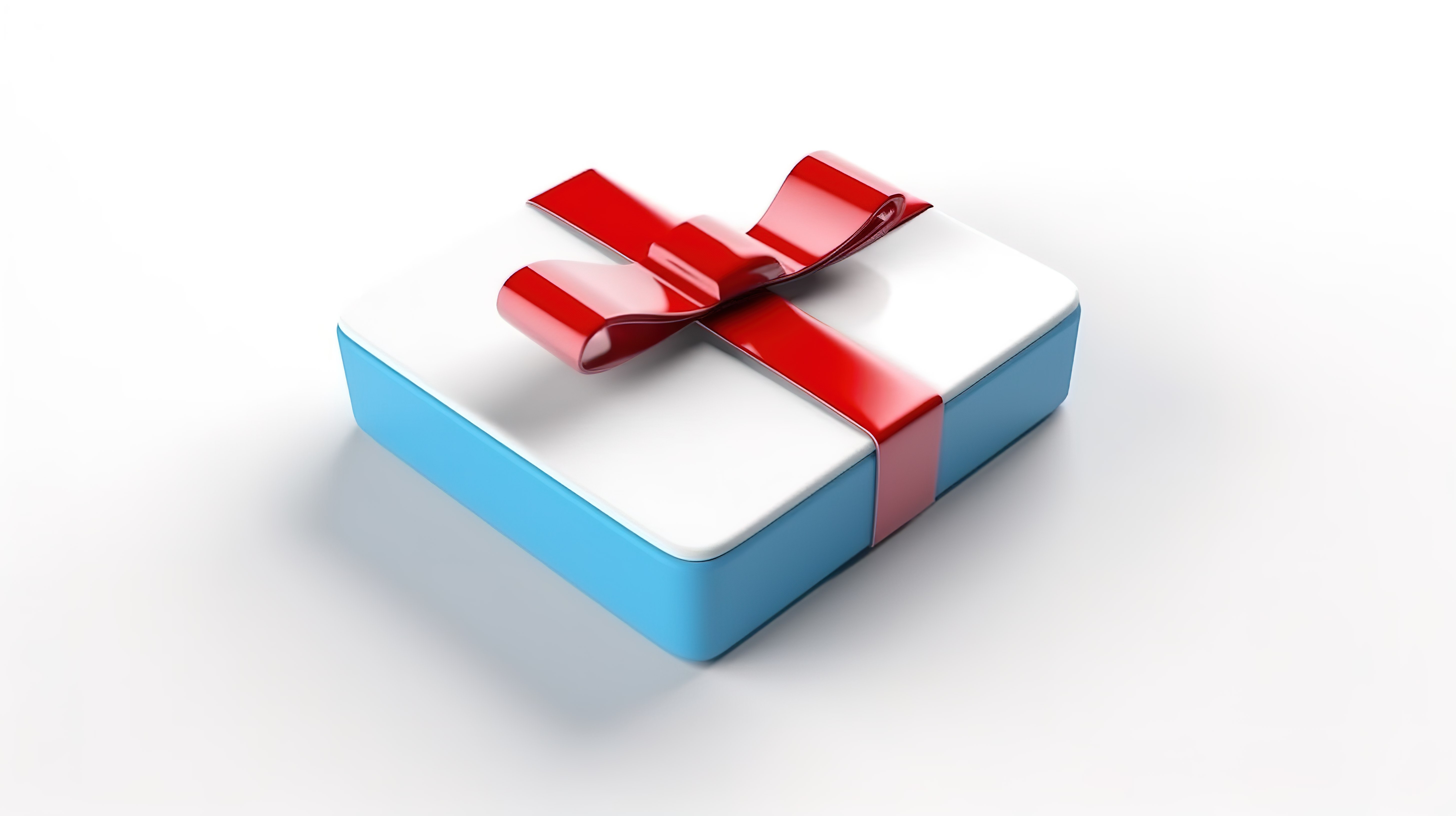 孤立的白色背景呈现 3d 方形按钮图标和带蓝色蝴蝶结的红色礼物图片