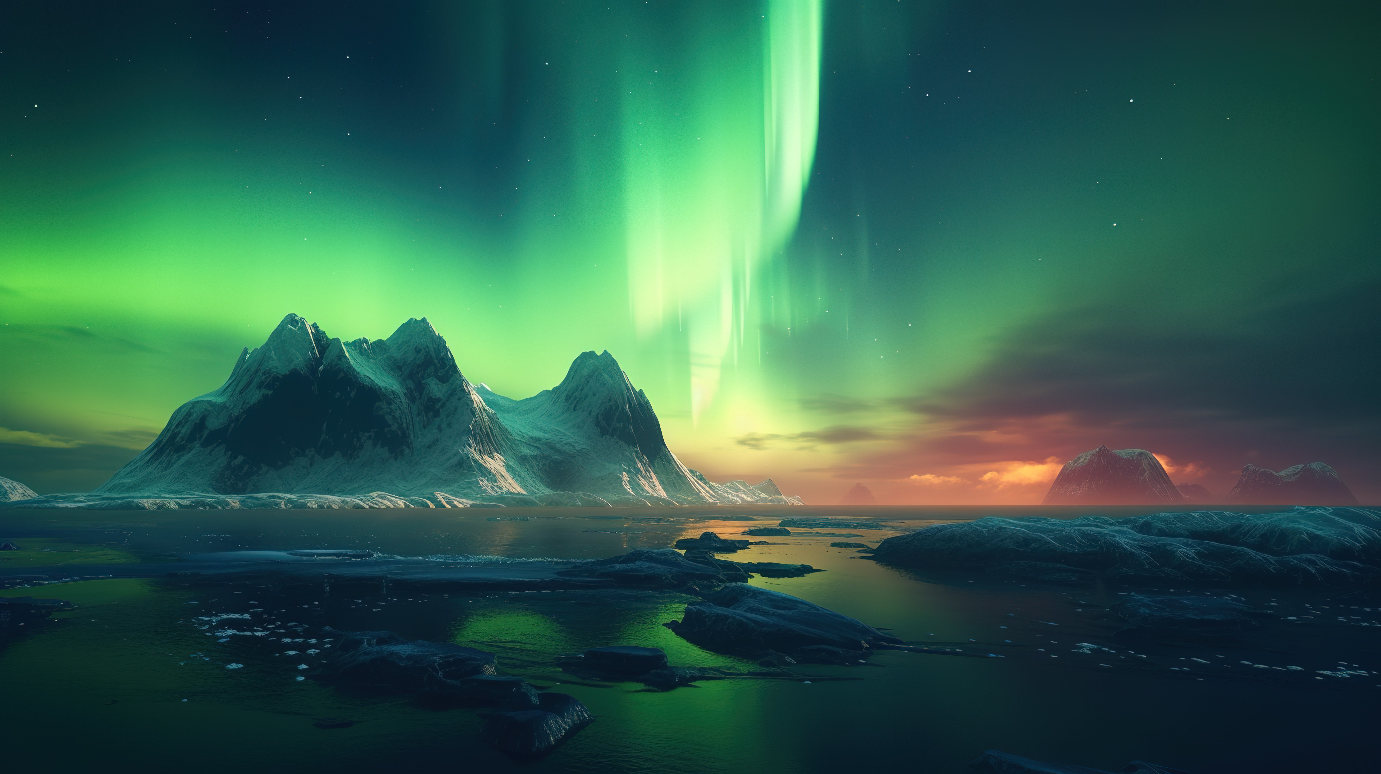 令人惊叹的北极海景迷人的北极光照亮了雄伟大自然中的 3D 艺术品图片