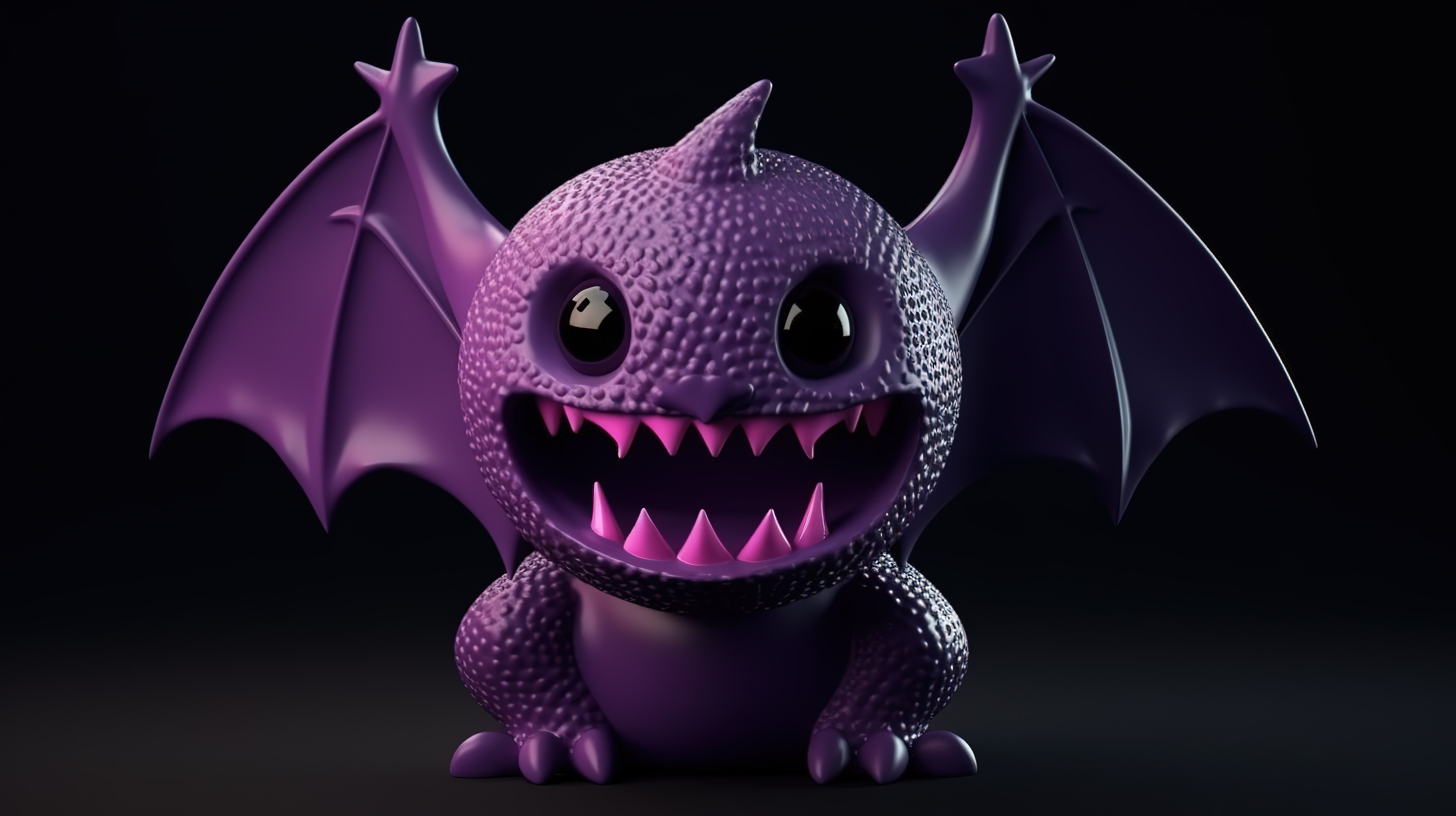 万圣节装饰设计主题 3D 渲染卡通紫色蝙蝠与獠牙图片