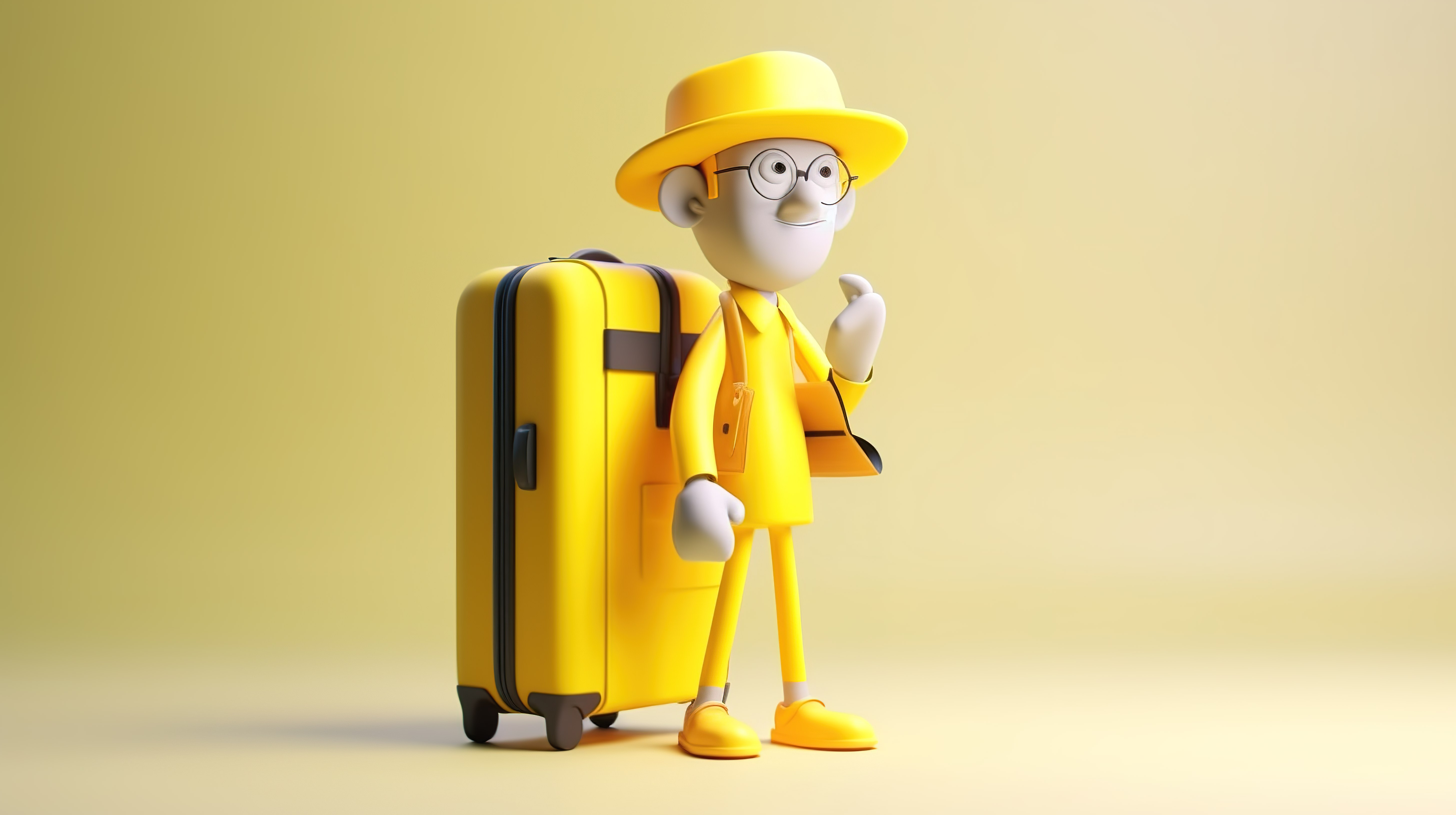 一位卡通旅行者带着黄色手提箱全神贯注于手机的数字插图图片
