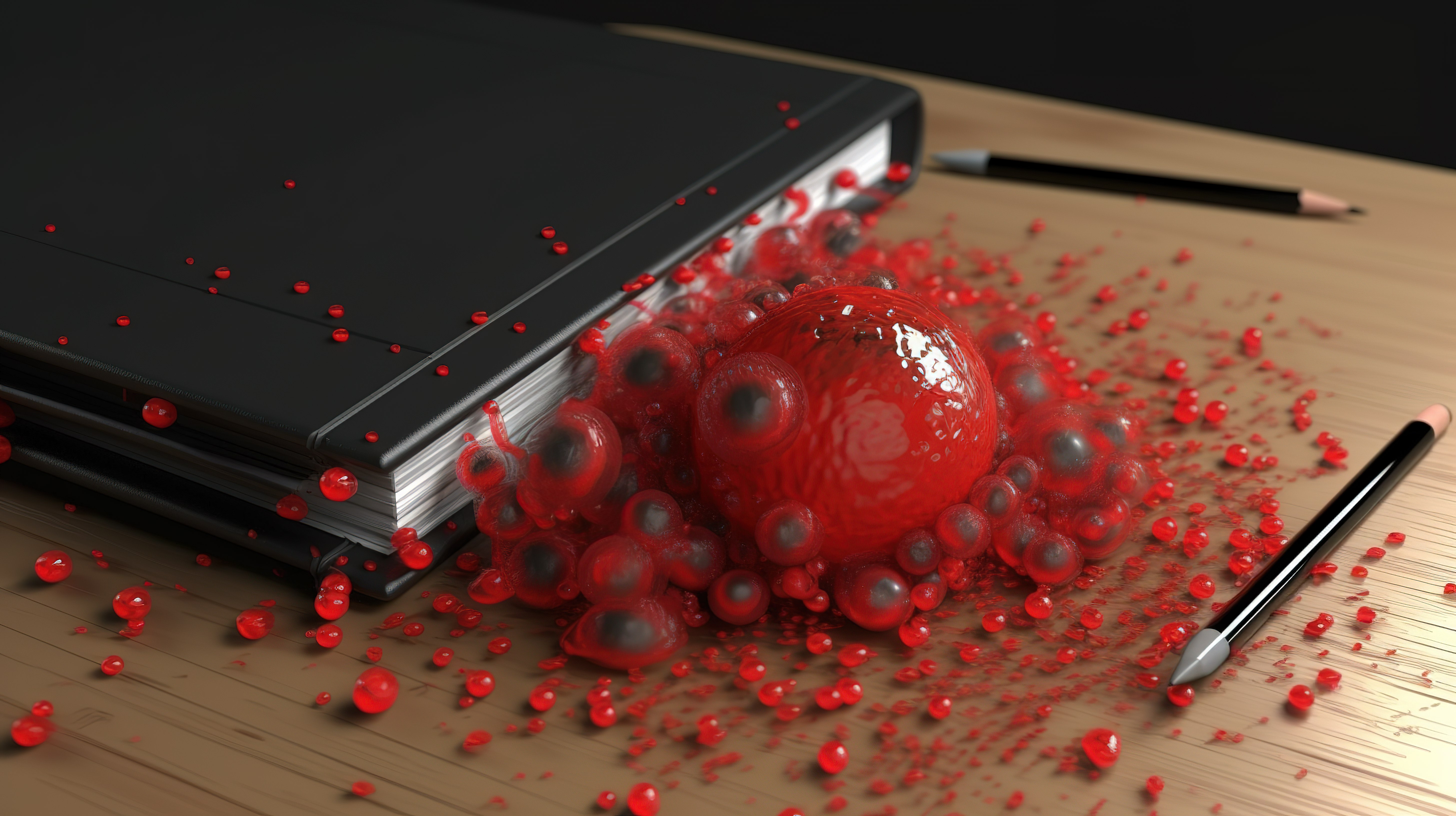 3D 渲染中的病毒象征抽象笔记本片，具有光滑的详细表面和球表示图片