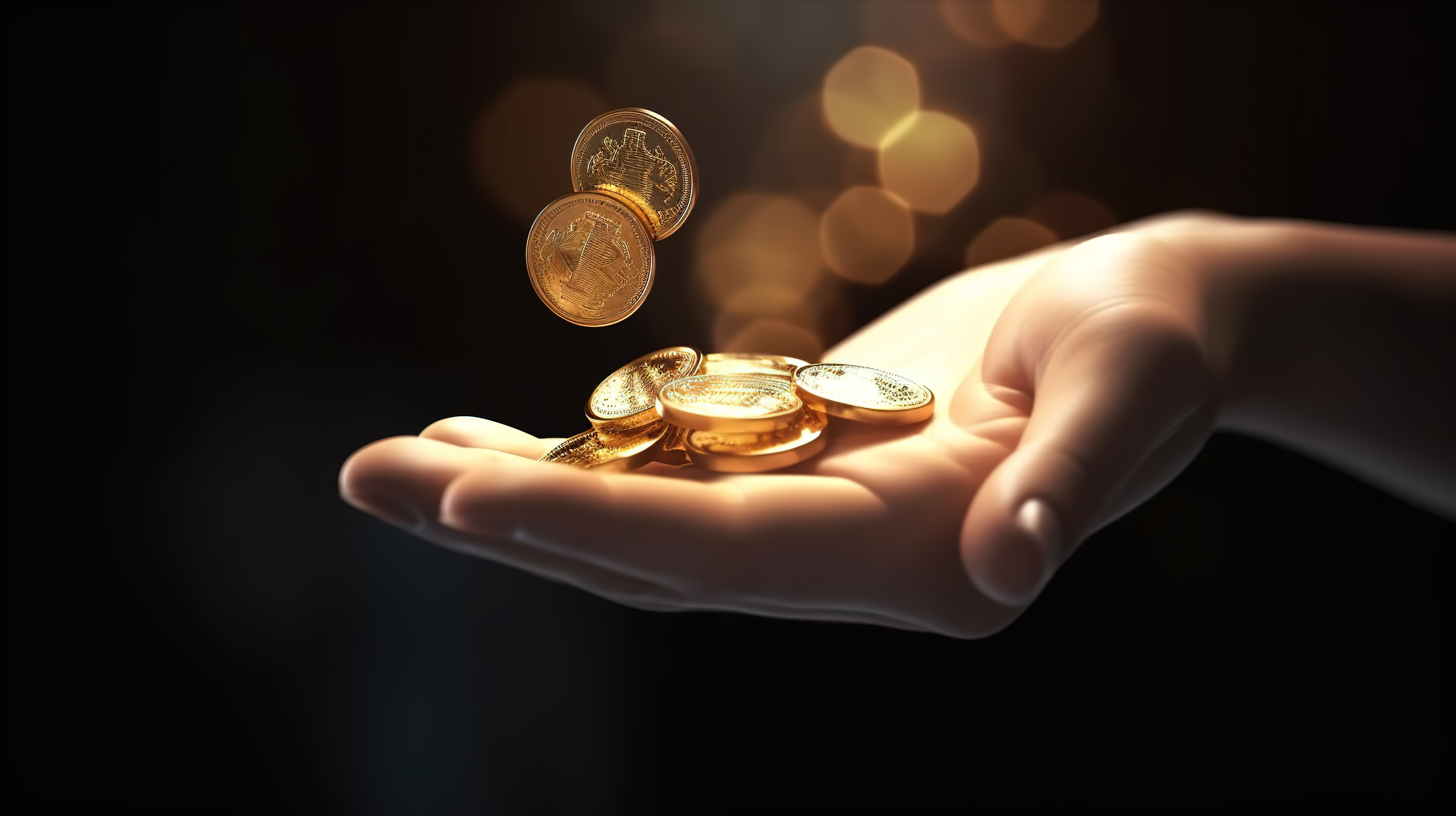 概念 3D 渲染手持金币，用于在线支付和省钱图片