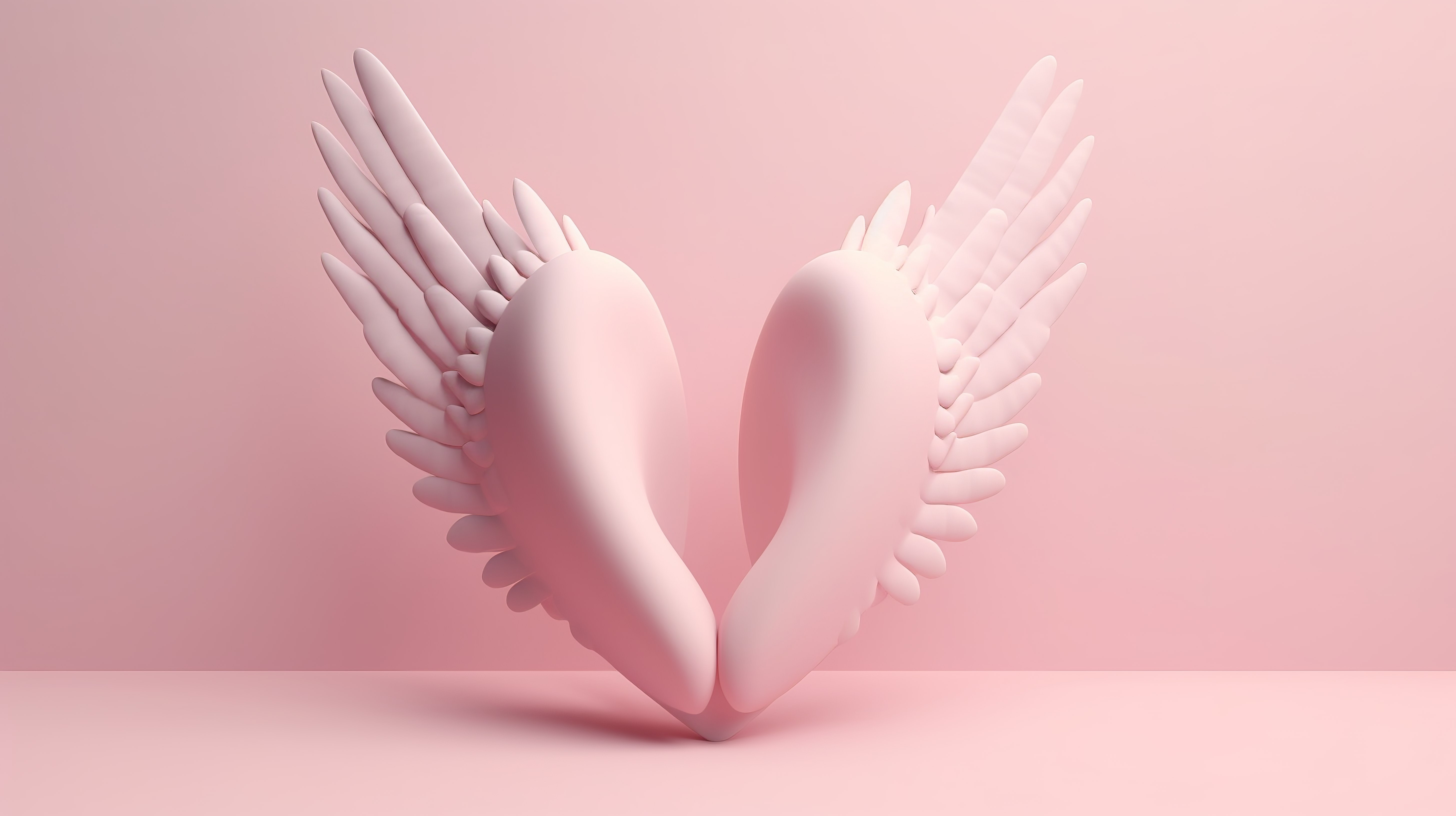 极简主义元宇宙概念干净的背景 3D 渲染心脏图标与翅膀用于样机网页横幅和卡通界面设计图片