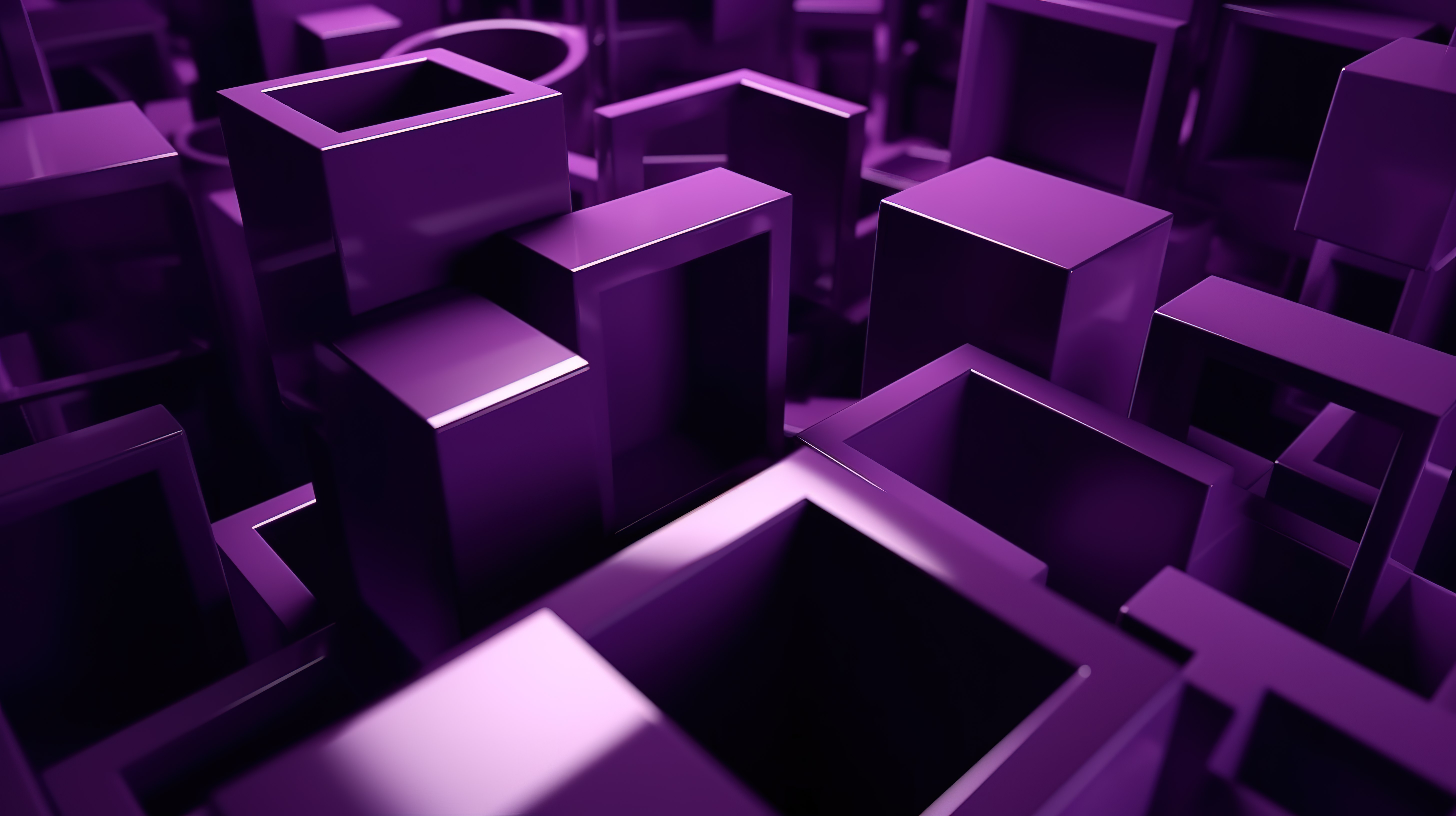 悬浮在半空中的时尚紫色几何图形的单色 3D 渲染图片