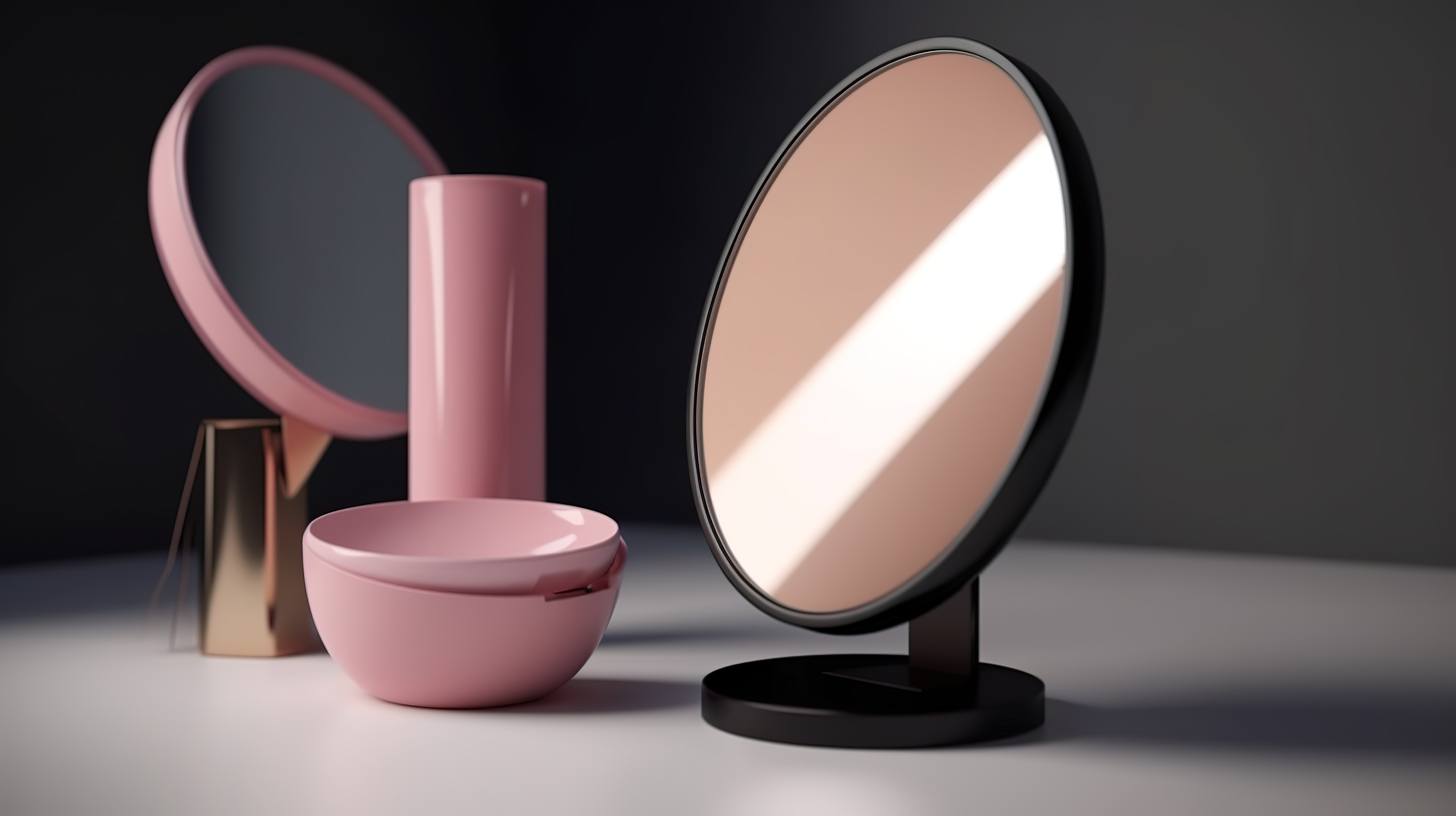 带镜子的腮红化妆品图标的 3D 插图图片