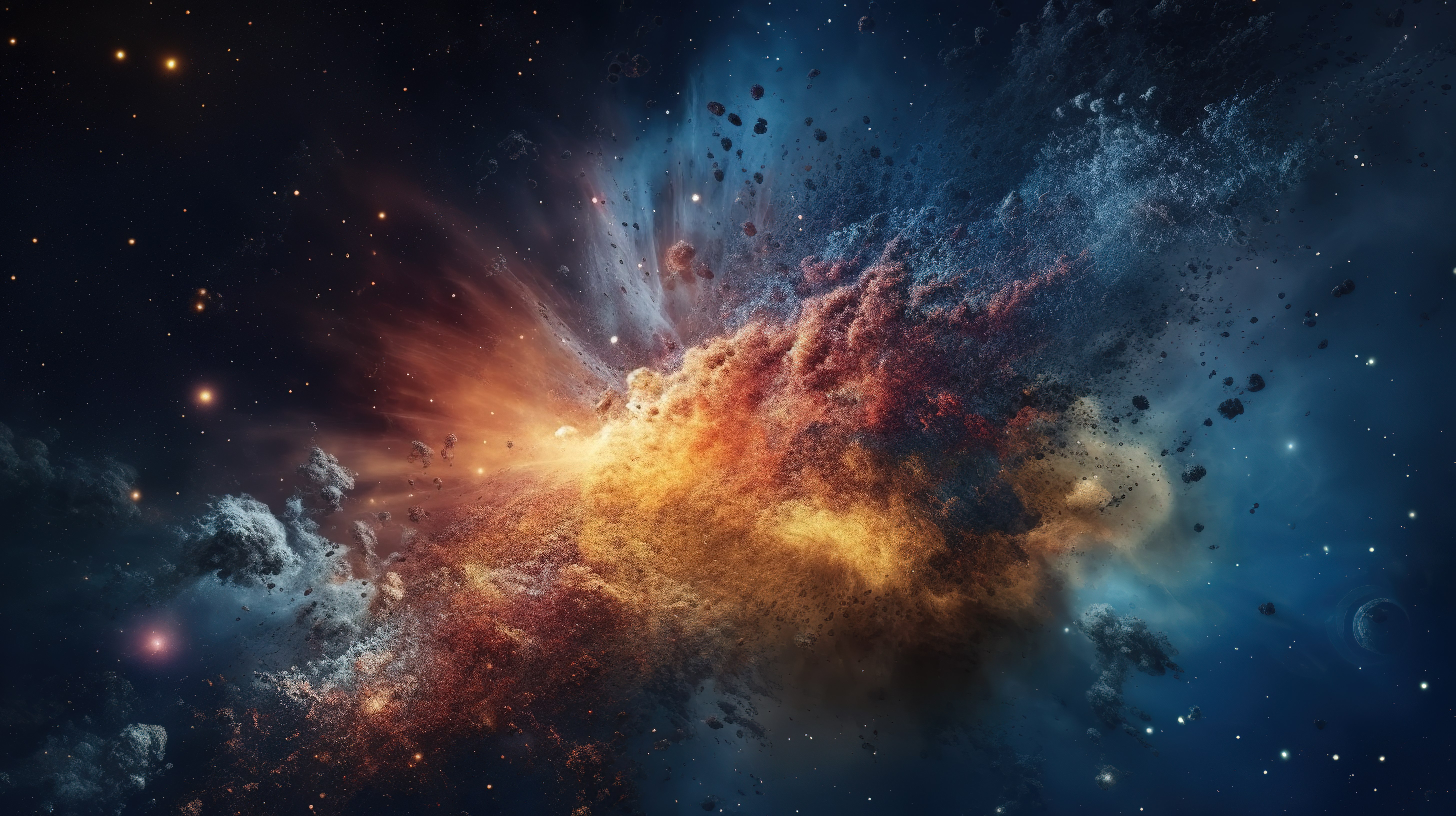 宇宙混乱大规模爆炸将恒星和行星释放到虚空令人惊叹的 3D 插图图片