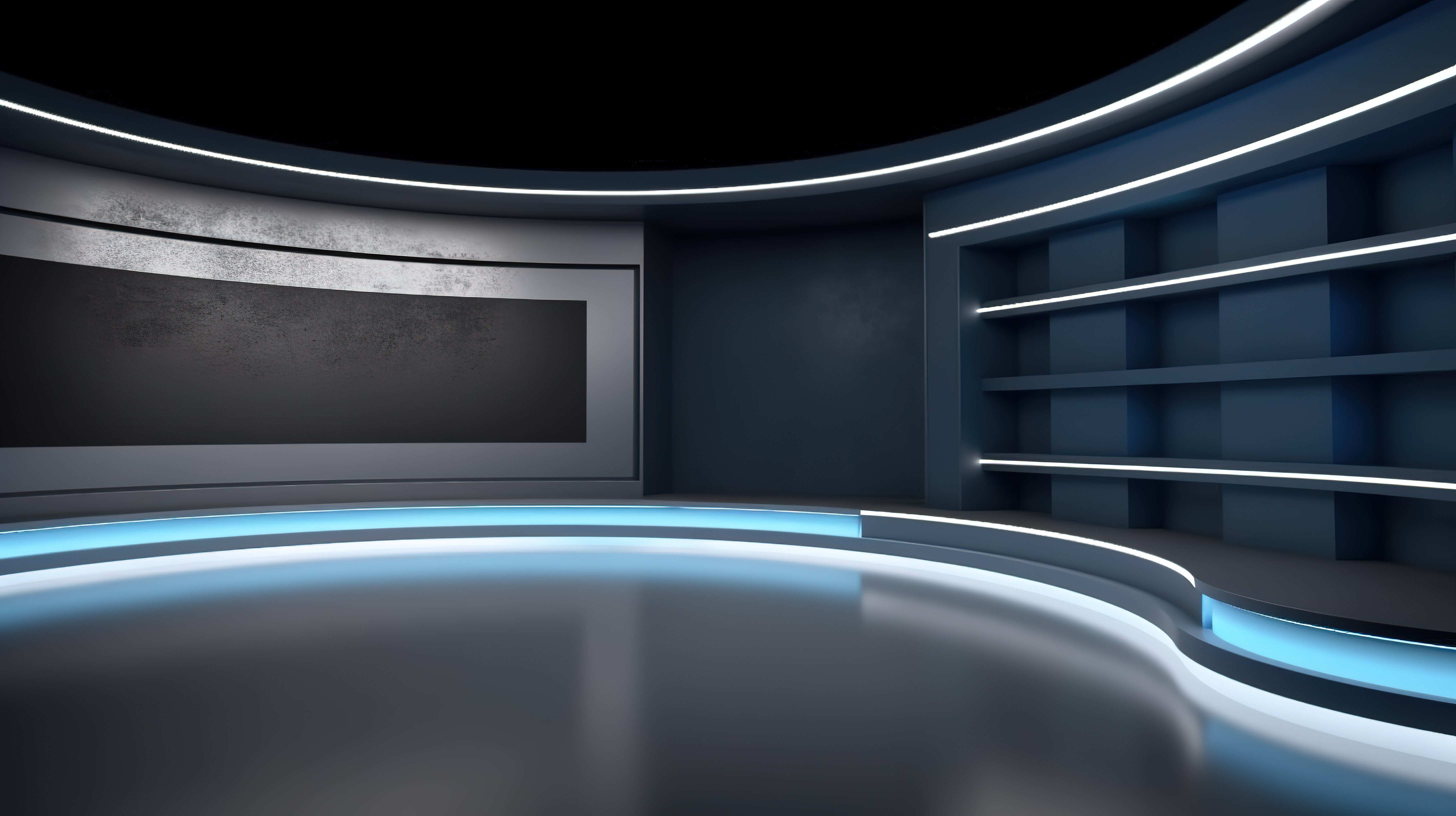 3D 渲染的虚拟新闻演播室背景，墙上有电视，非常适合电视节目图片