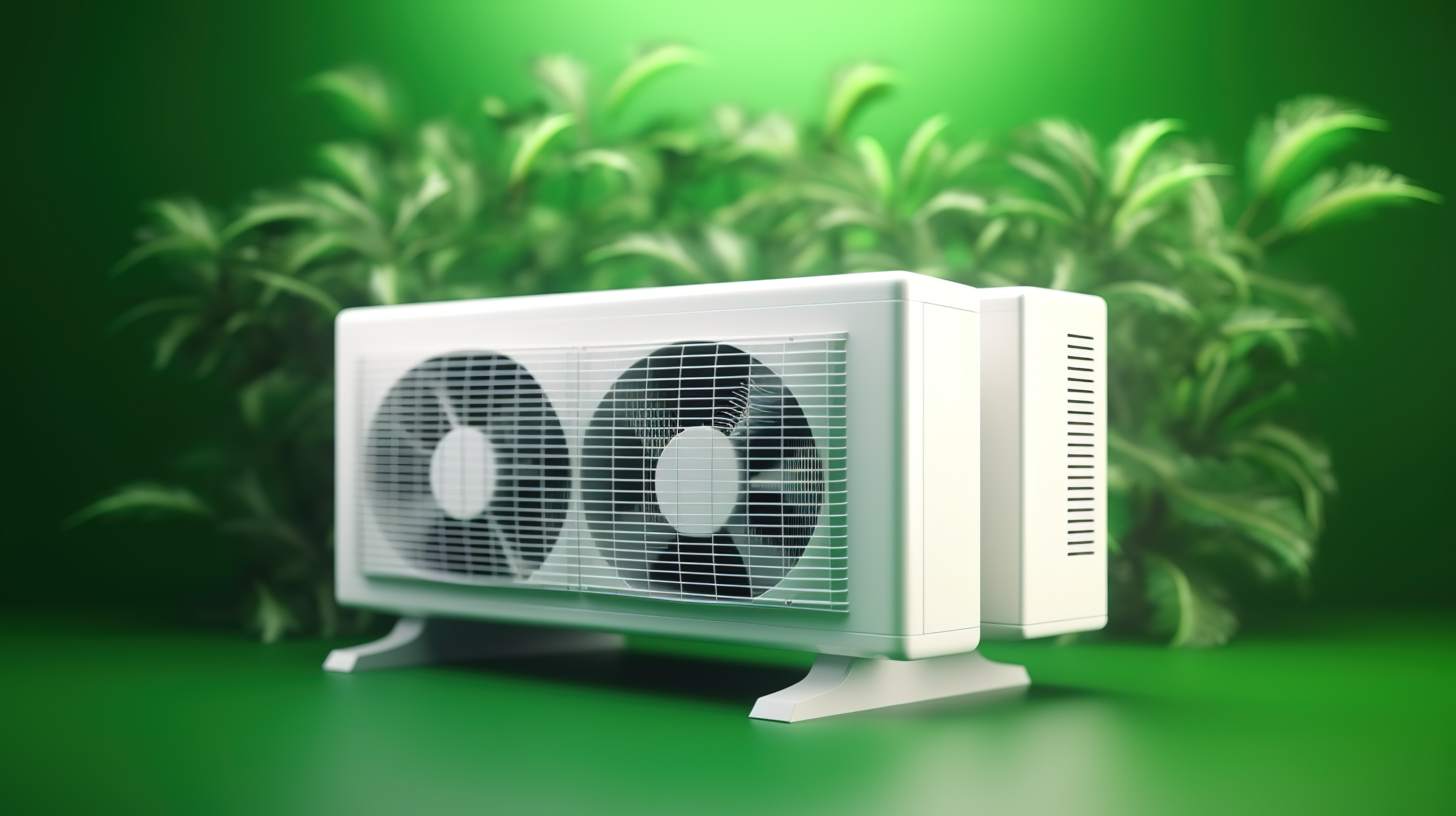 空调插图的绿色背景 3D 渲染图片