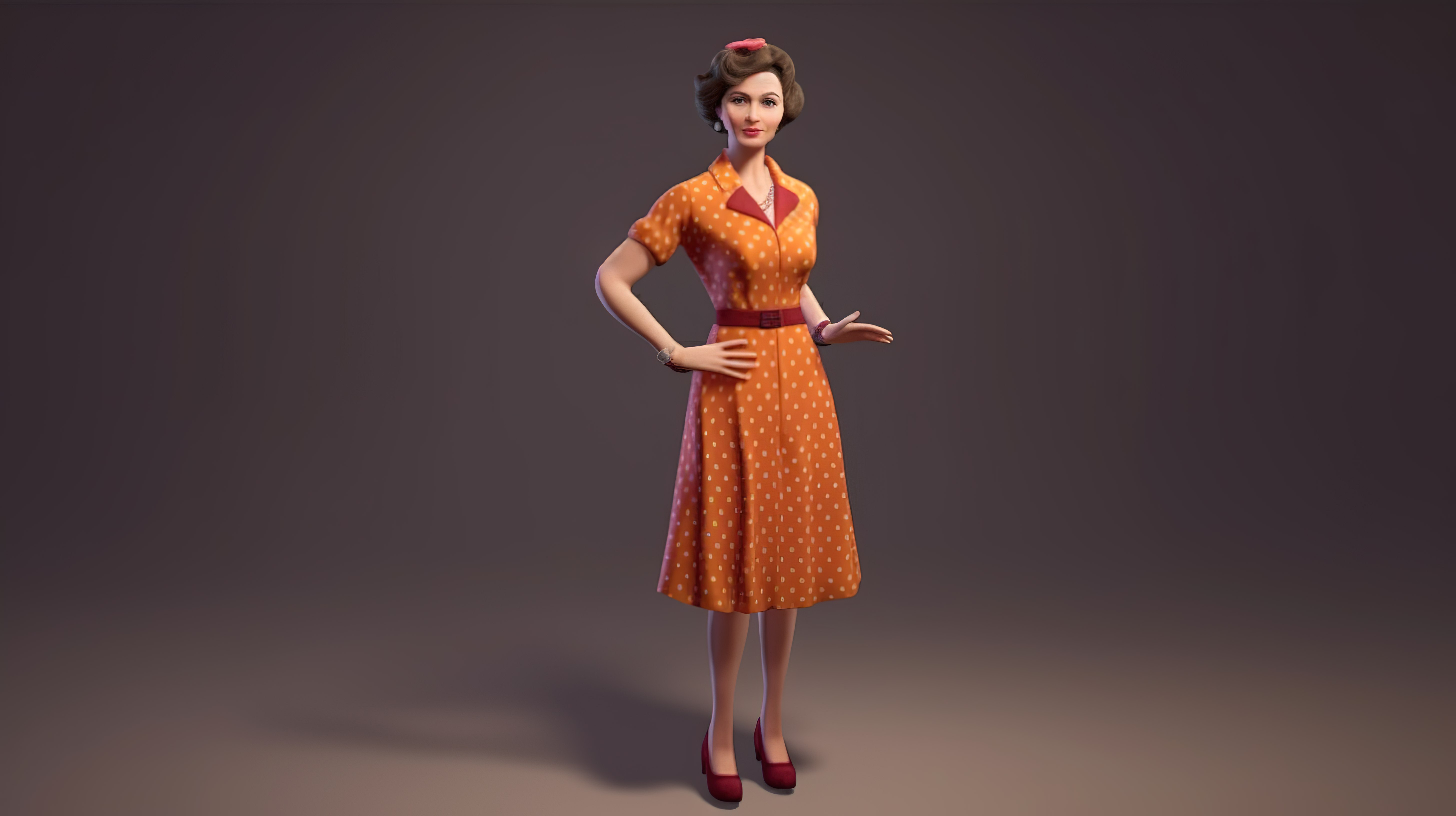 穿着 40 年代复古连衣裙的中年妇女以 3D 呈现图片