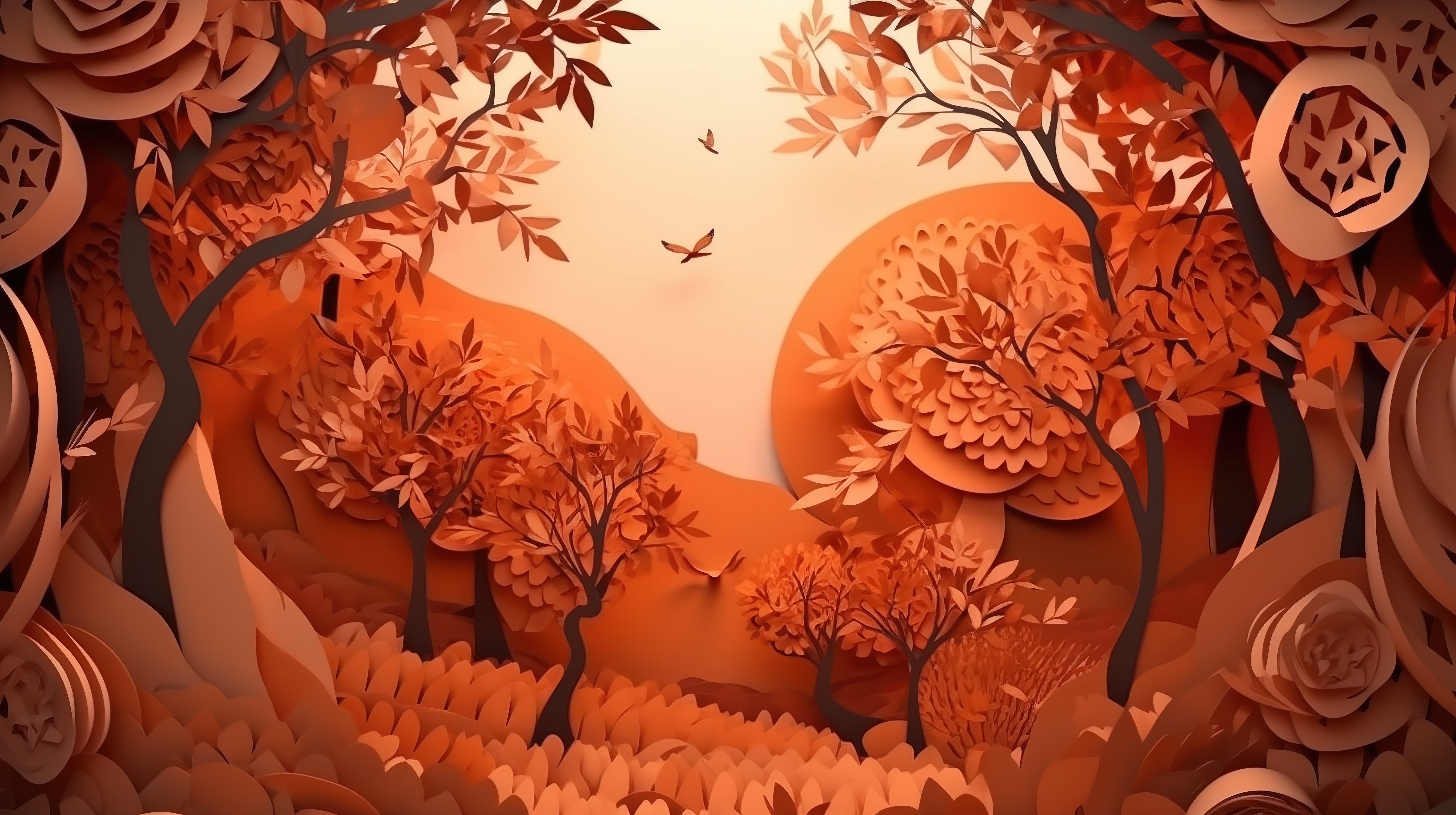 3d 秋季剪纸插图抽象纸艺术背景的创意设计图片