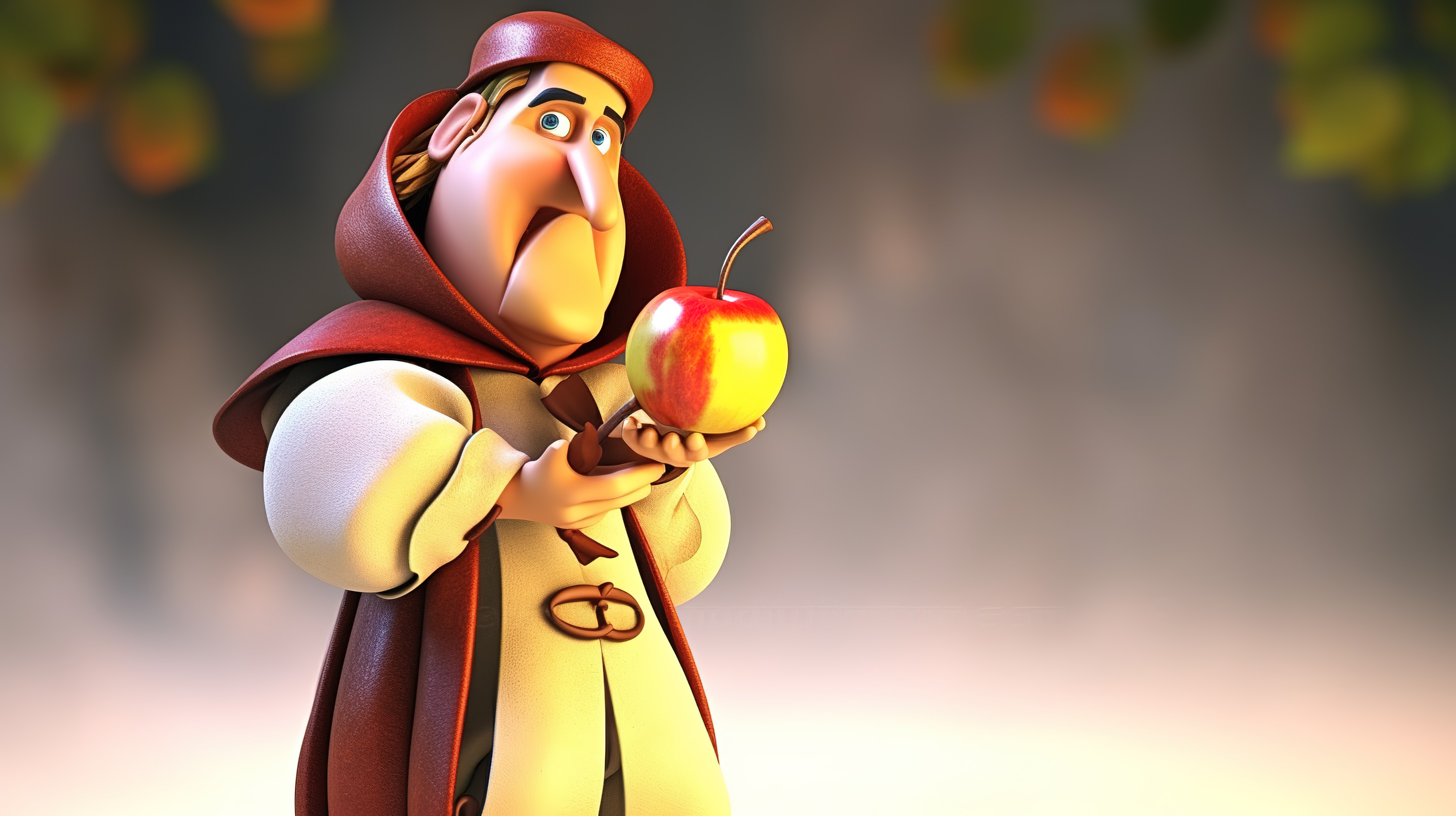 令人惊叹的 3D 插图中描绘的苹果携带中世纪人物图片