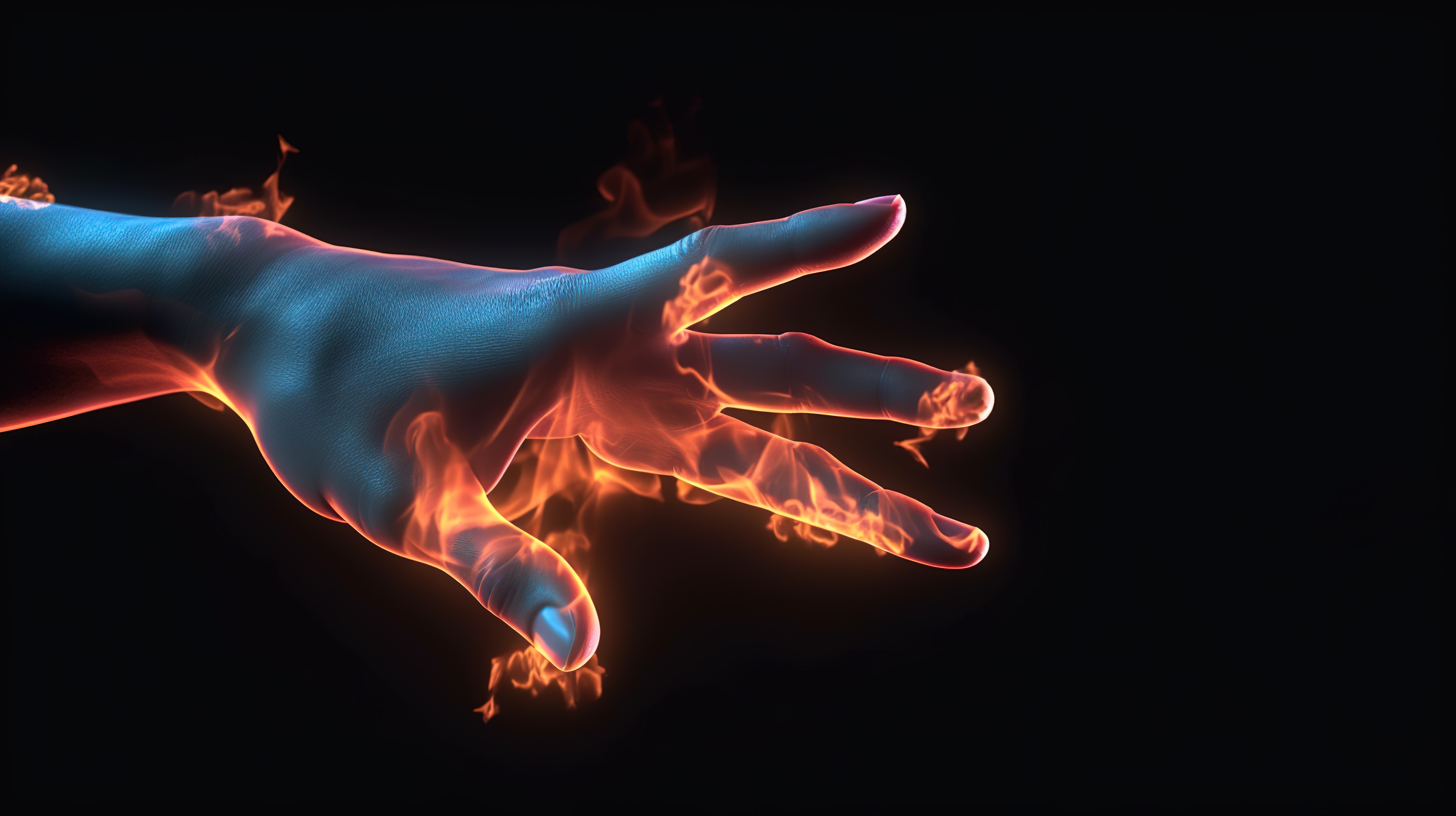 强烈的 3D 特写手伸出，散发着火热的光芒，象征着停止的行动图片