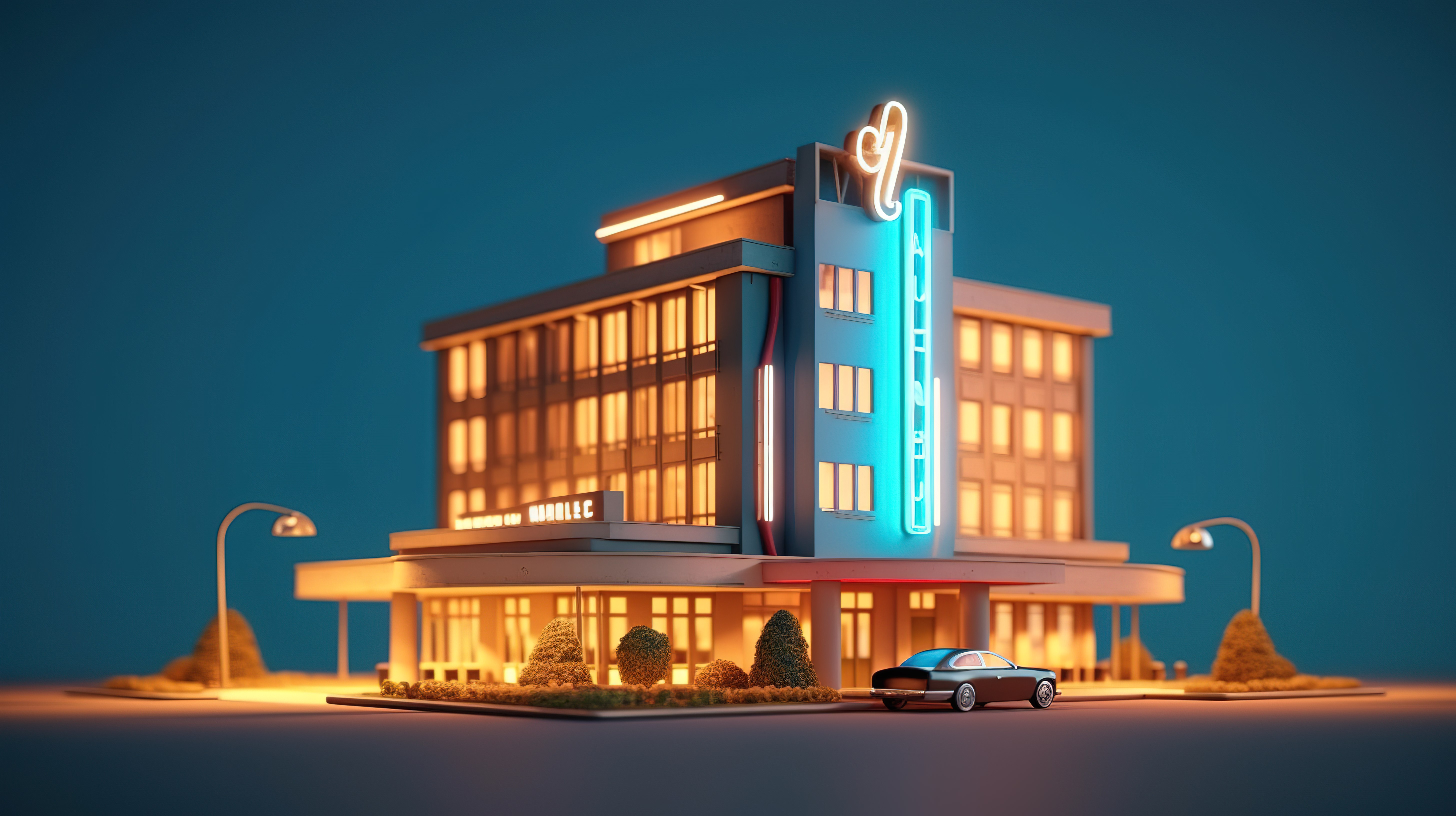 酒店黄金地段的视觉震撼 3D 渲染图片