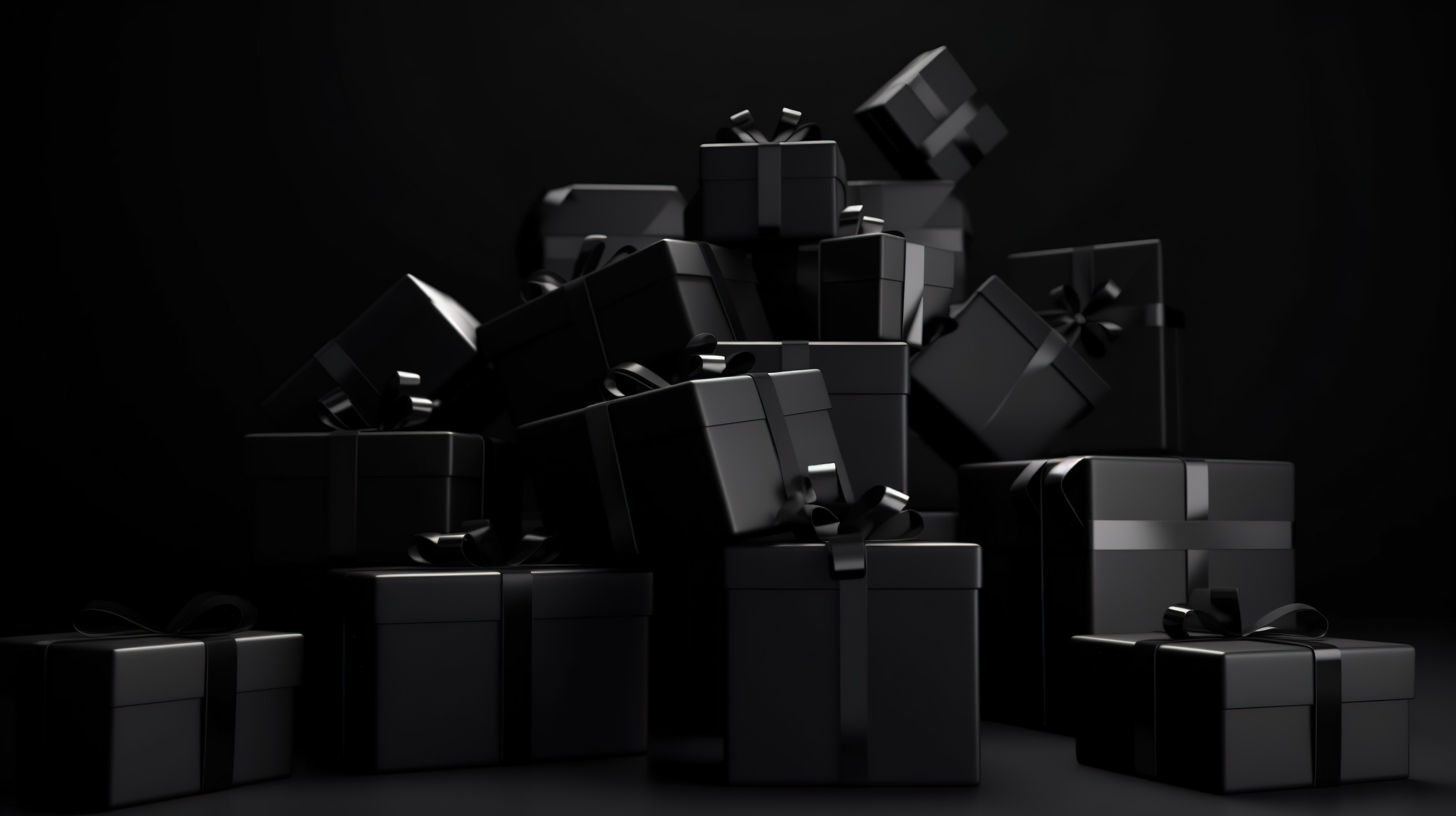 黑色星期五假期概念的开放式黑色礼品盒渲染图片